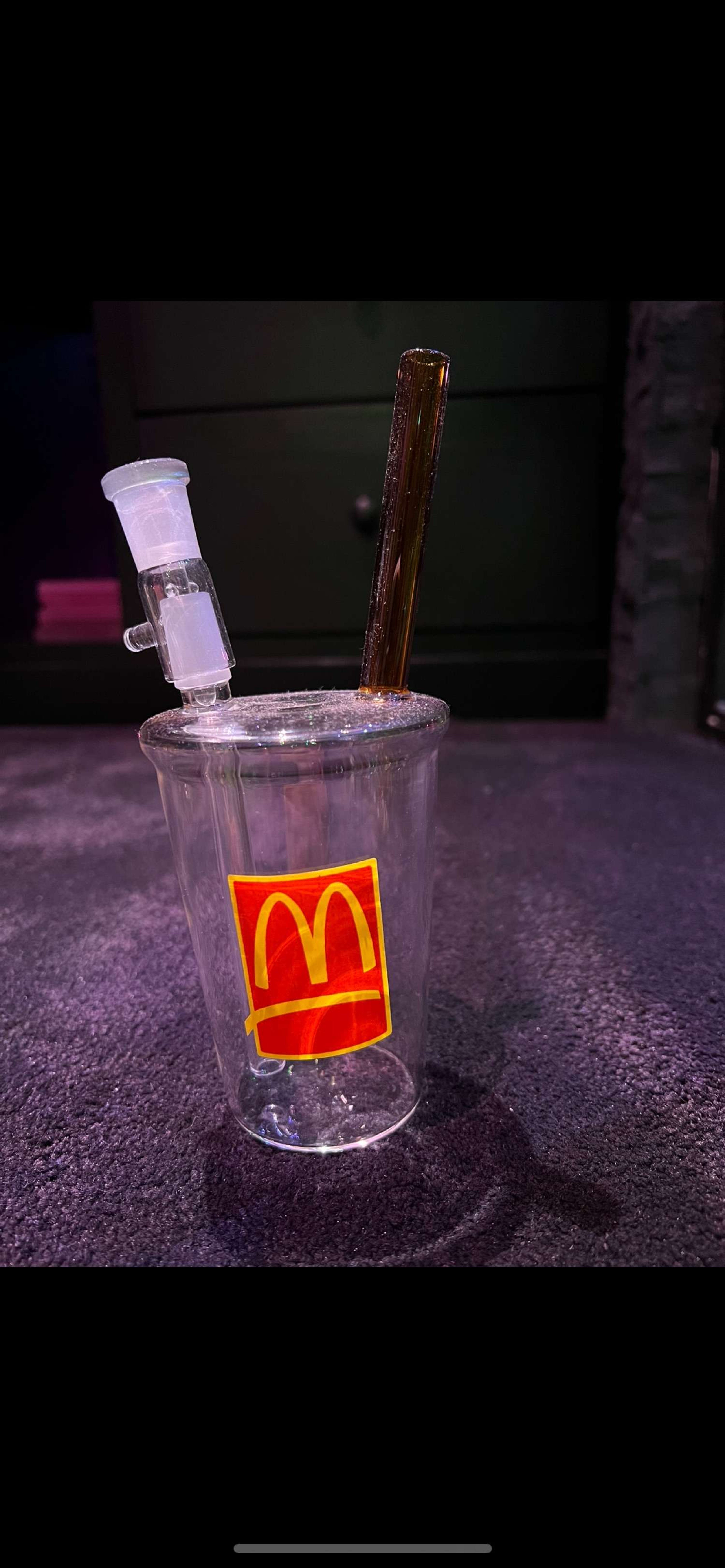 mcdonald's cup style glass dab oil rig bong water bubbler pipe 14mm joint image 0