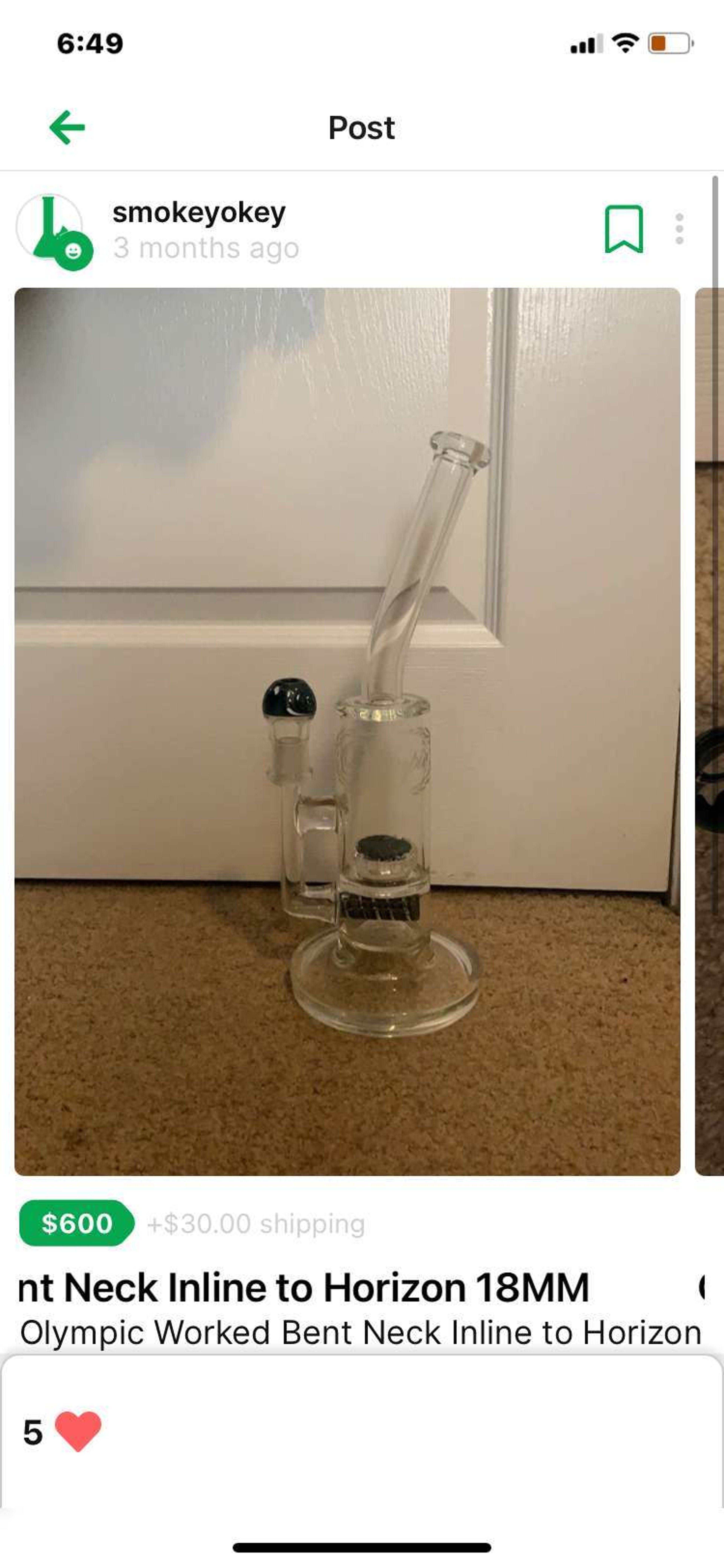 *REPOST* Olympic Glass Worked Bent W/ OG Dome image 0