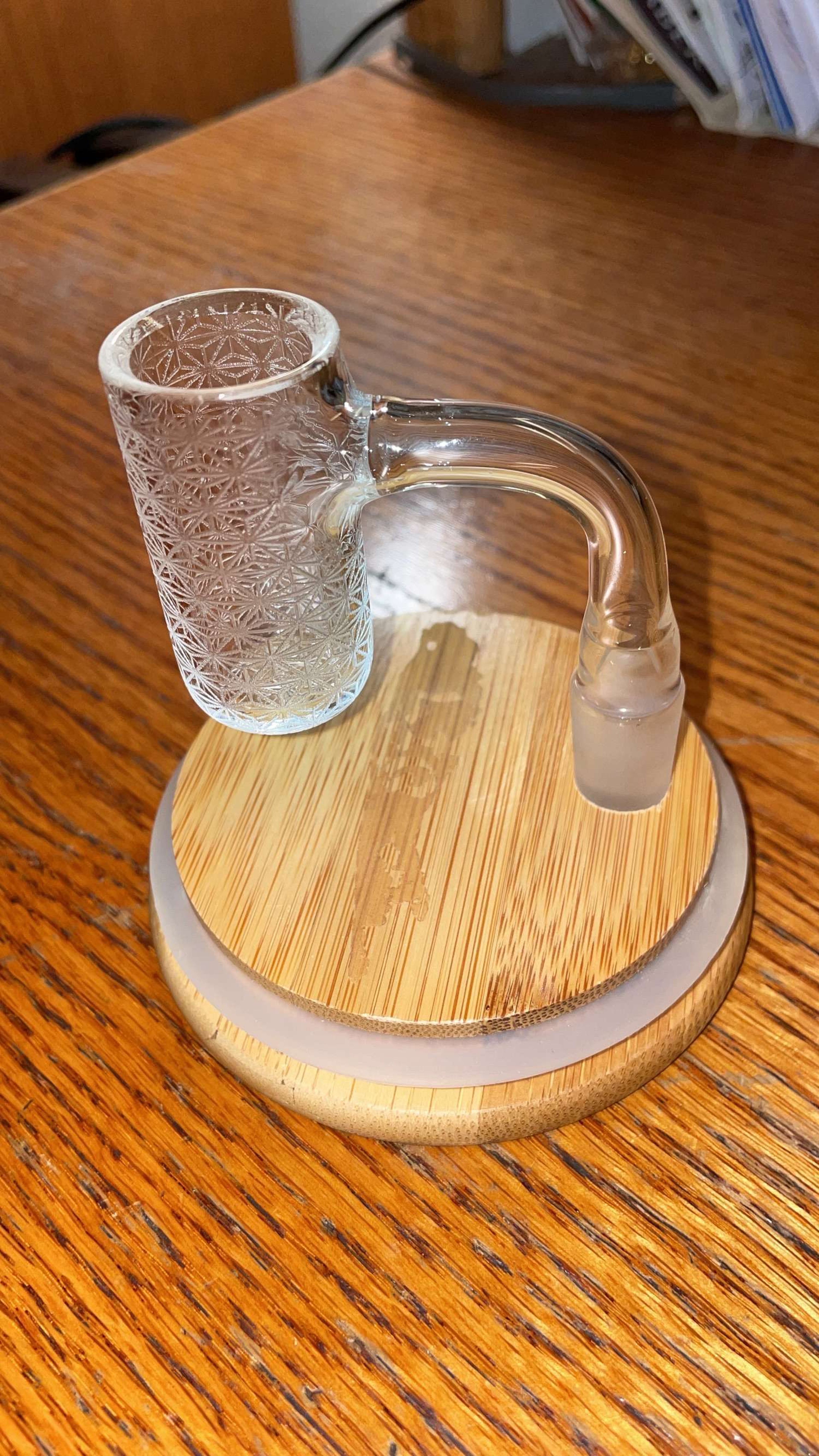 Preview pic of Long Island Quartz Beveled Edge Etched Banger Flower of Life