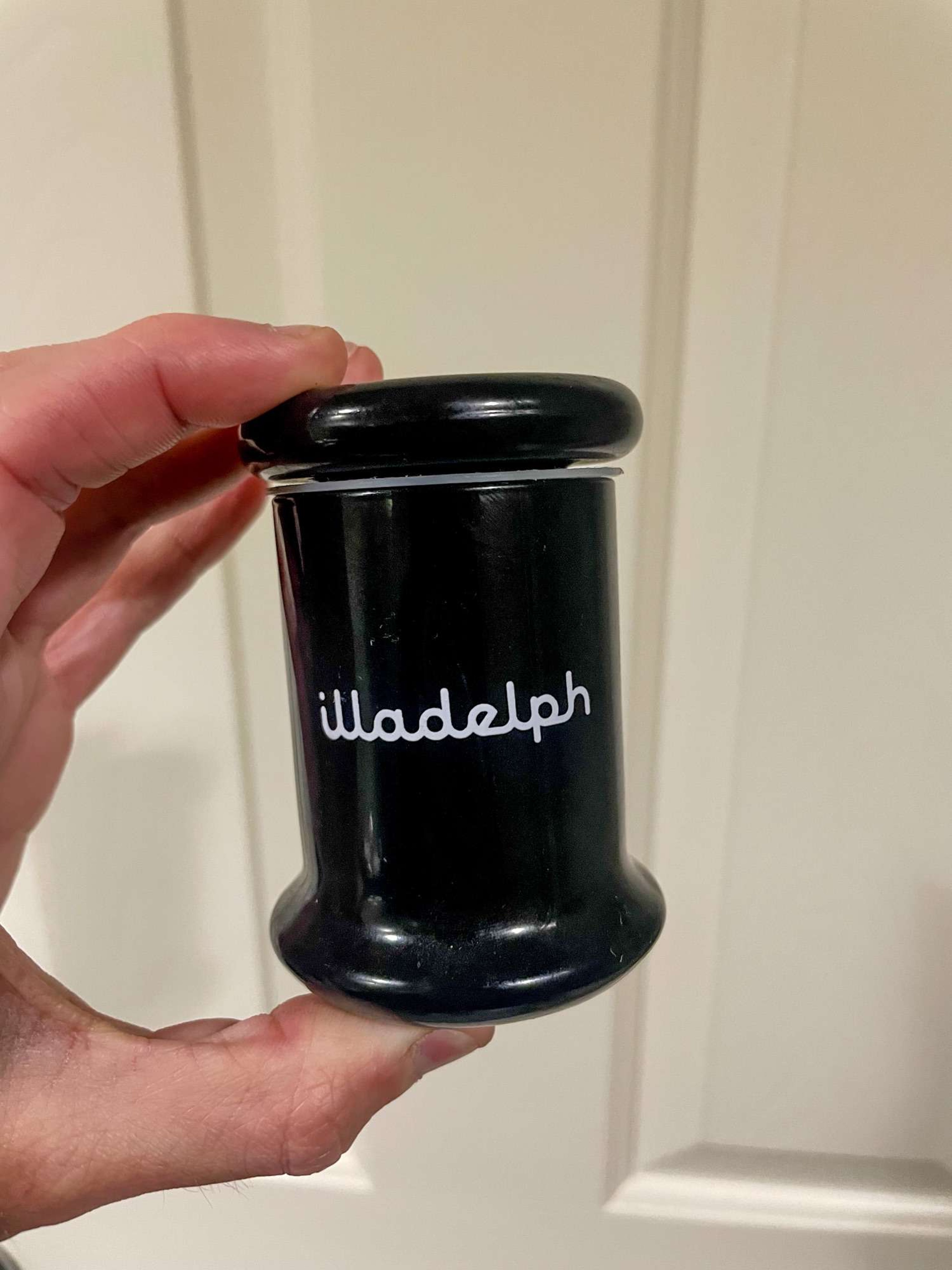 Illadelph Jar Black Glass & White Labels image 0