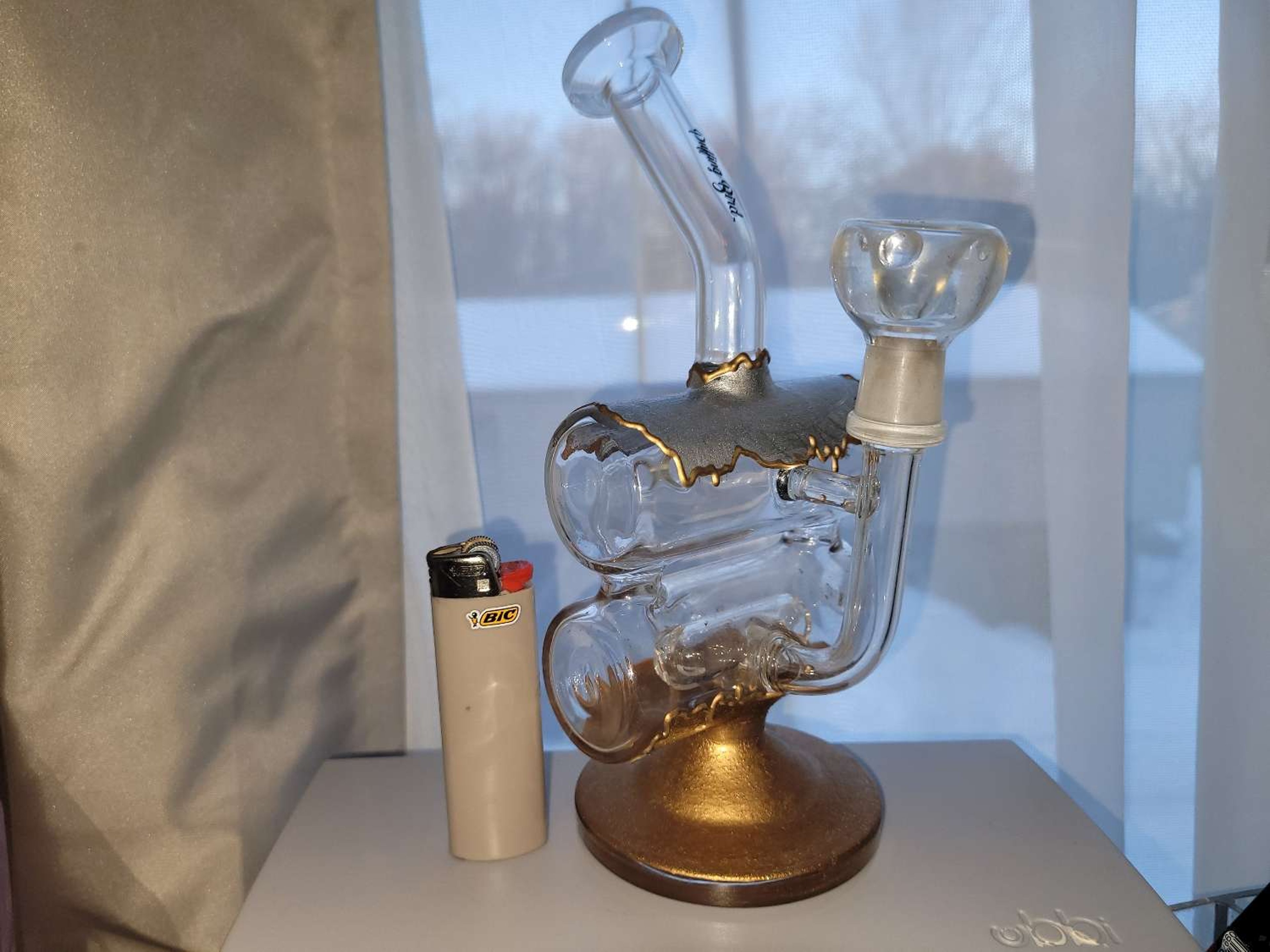 14mm male puffing bird recycler rig with bowl for flower. image 0