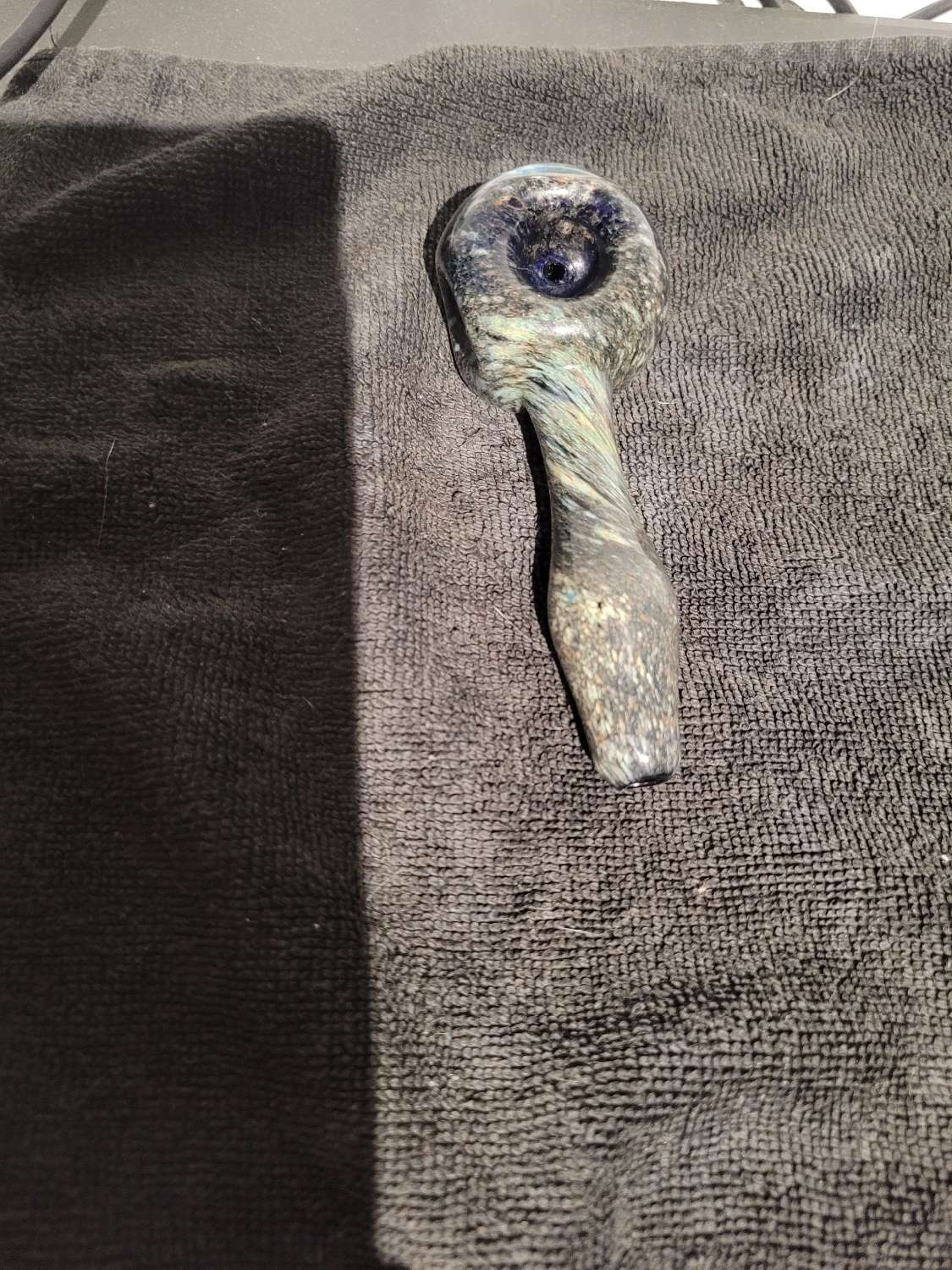 4.5in dry pipe with greatful dead stamp, inverted carb hole, and a dope spiral design in the back, blown locally in Ohio image 0