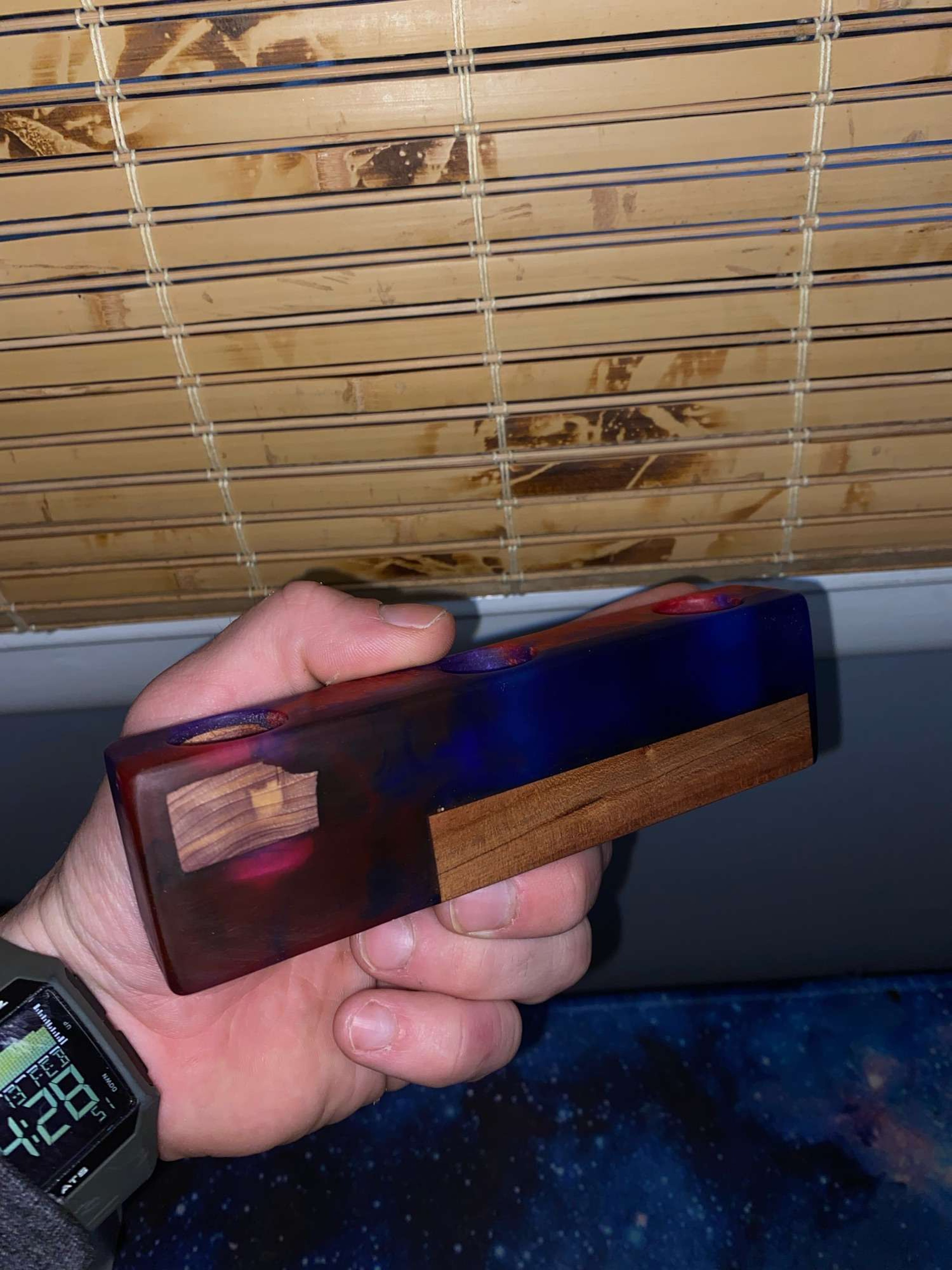 Preview pic of Epoxy Resin and Wood 3 hole Slide Holder 
