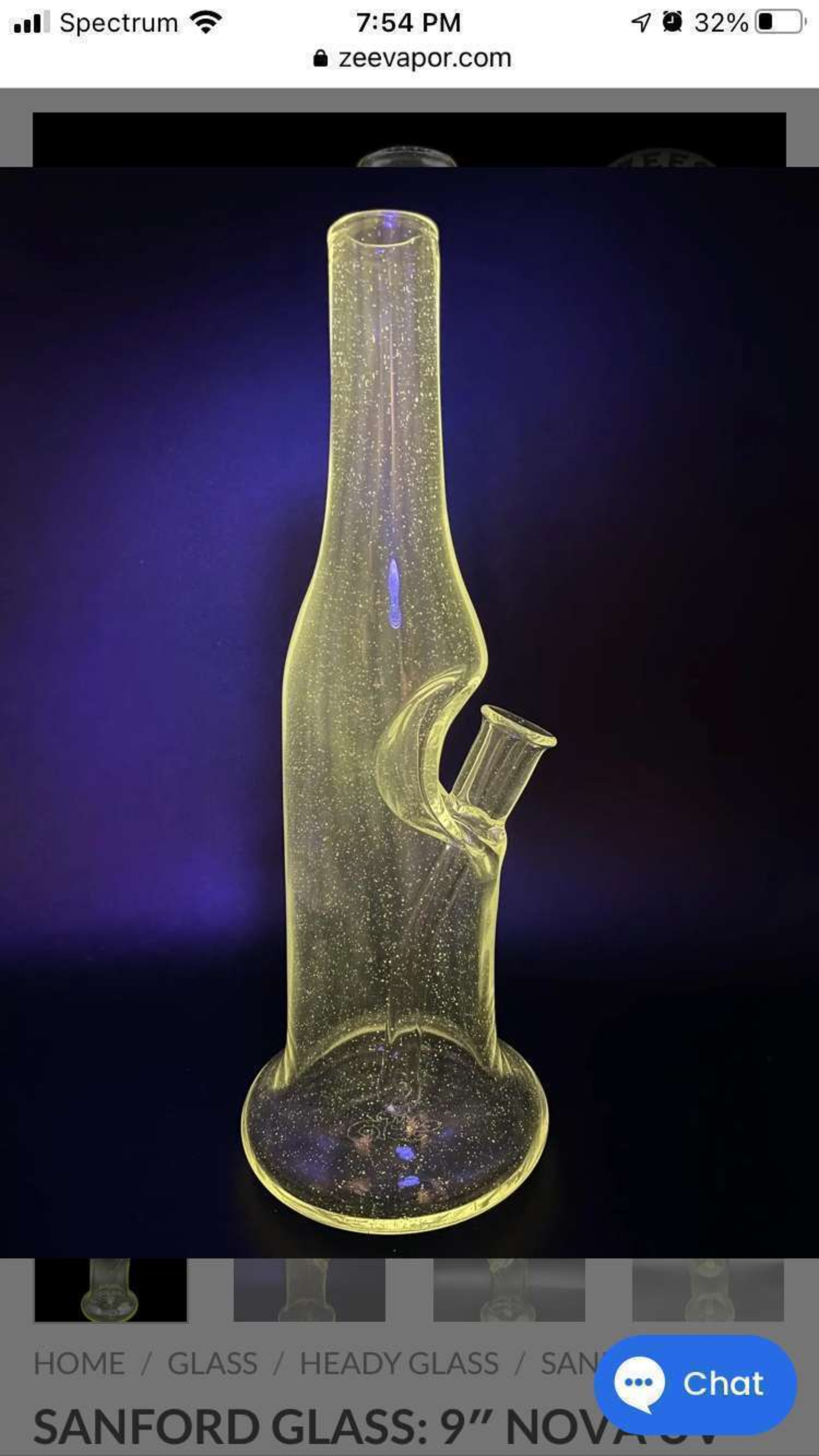 Preview pic of Sanford glass full size sake bottle (FULL NOVA UV!) bell bottom base!