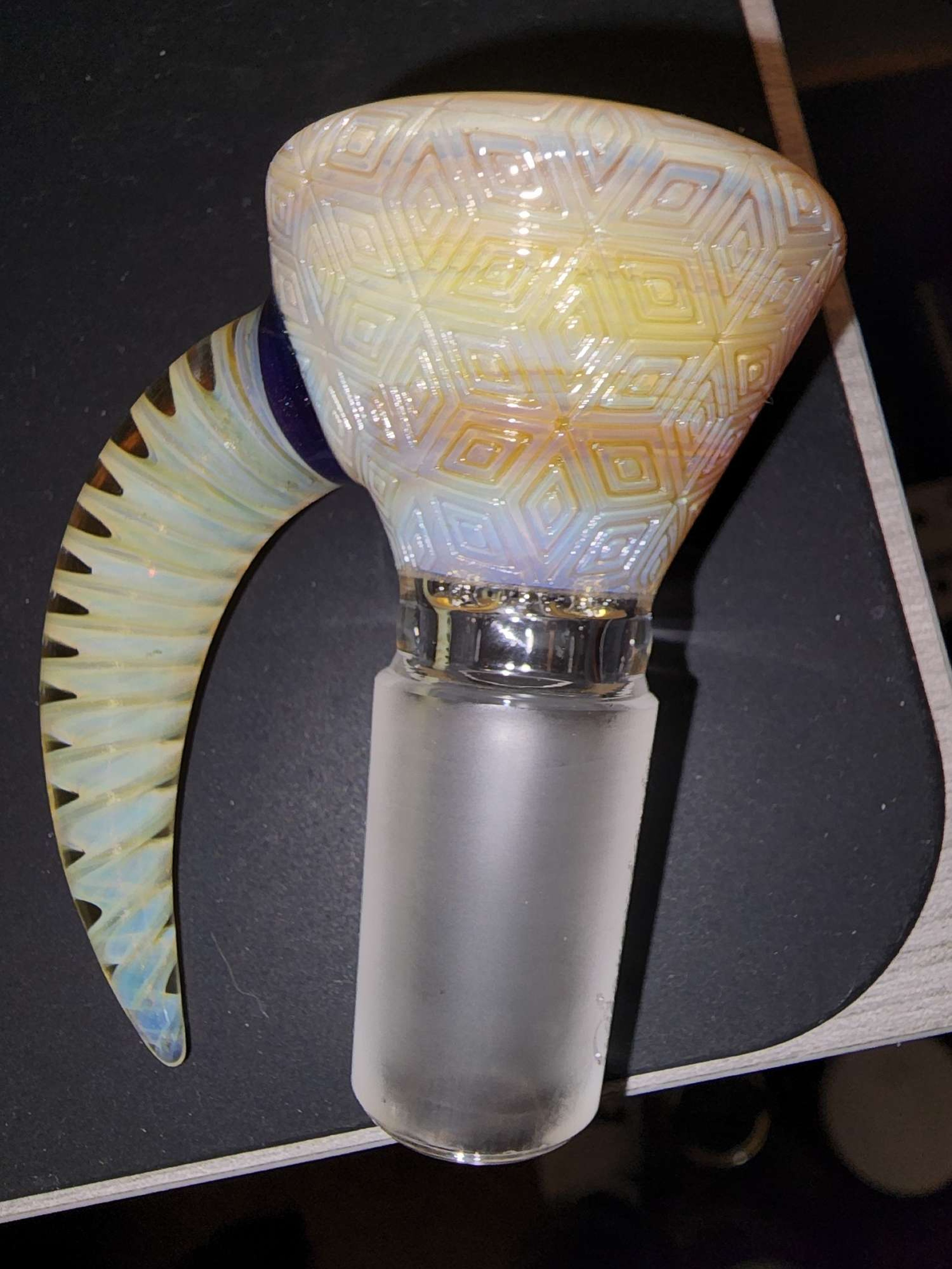 Preview pic of Sovereignty Grease Stain over Bome Satin coldworked spiral horn with mystery band