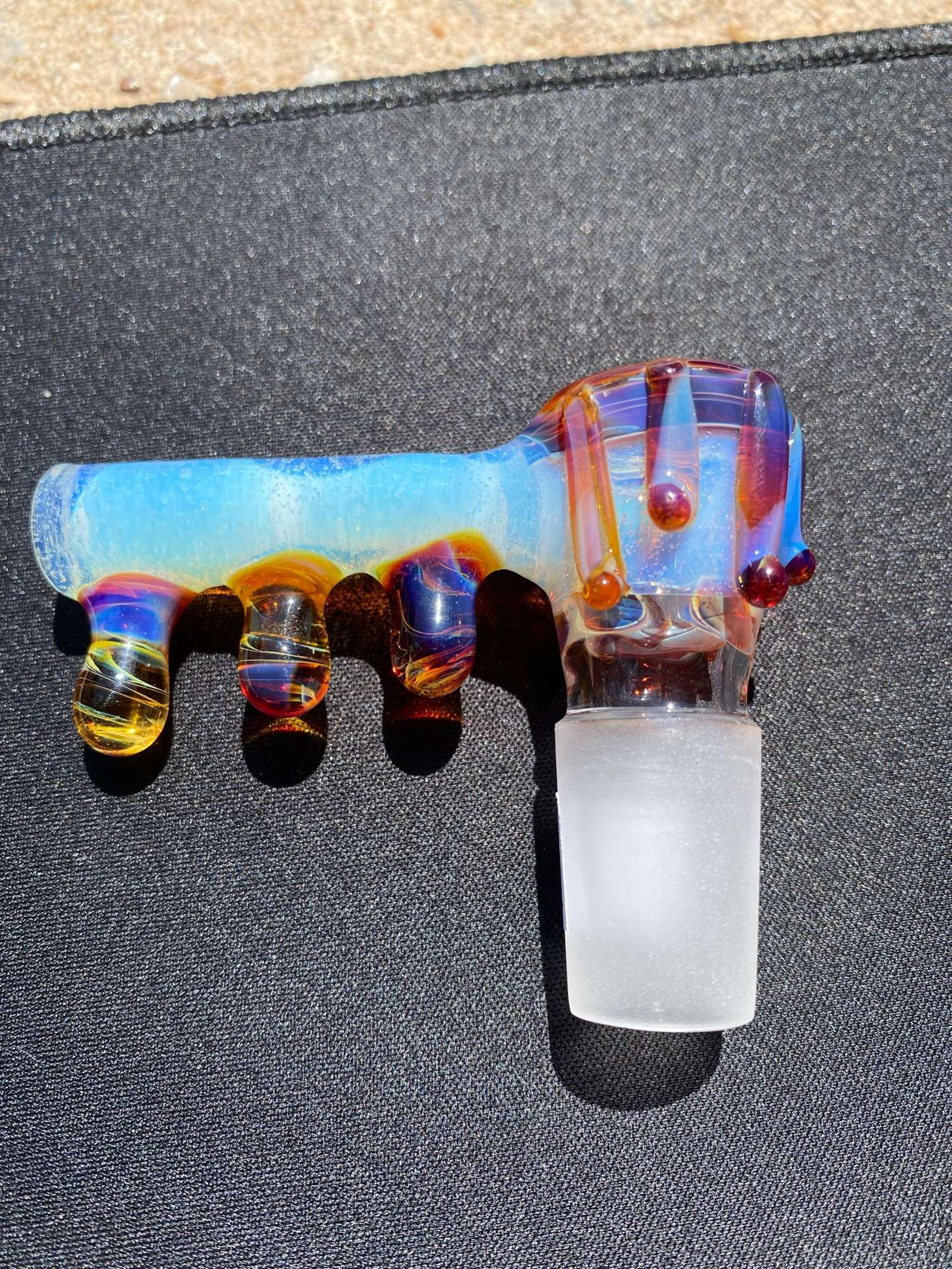 Brand new 18mm 4hole colored in glopal with amber purple drips image 0