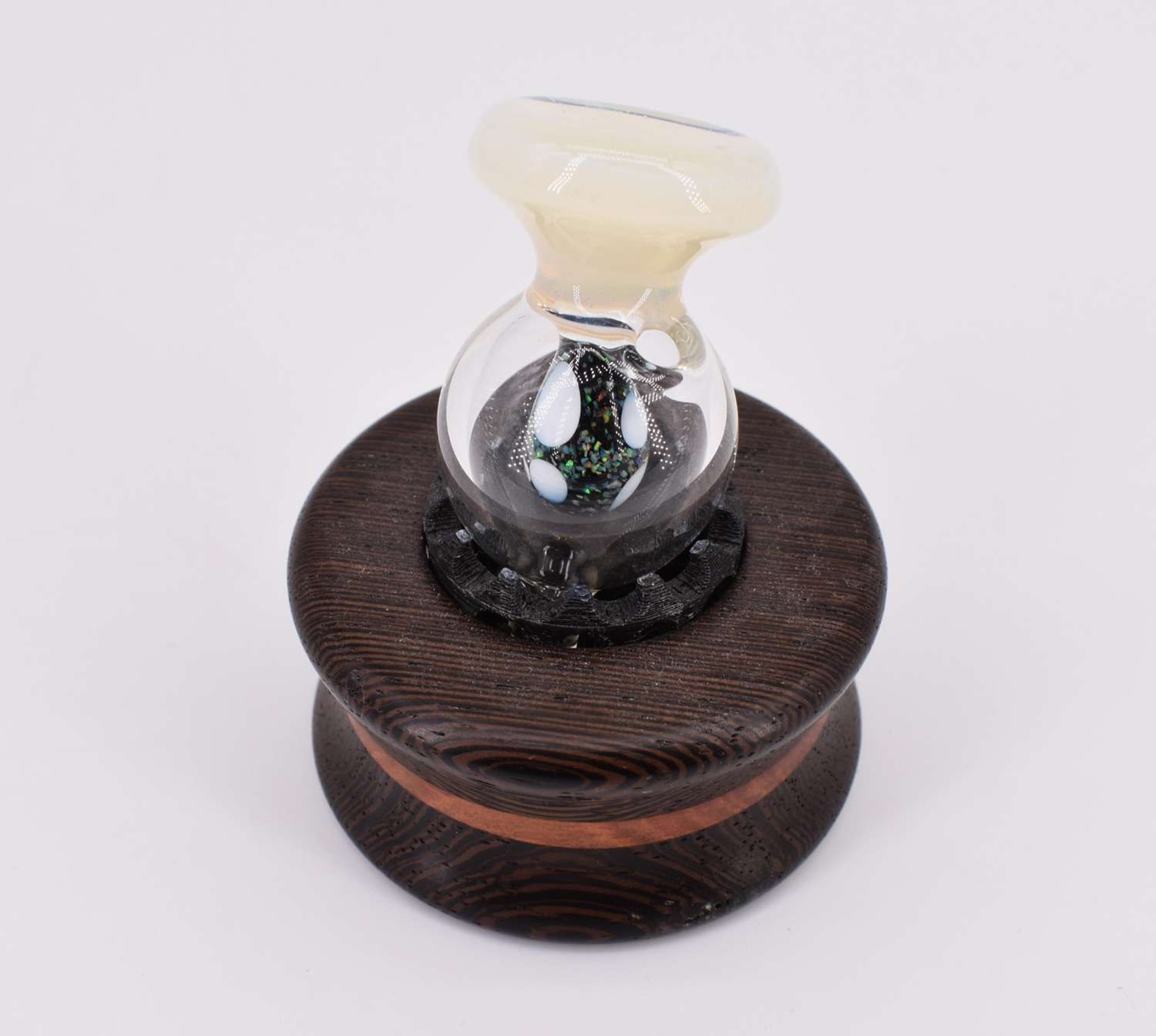Soup Glass Crushed Opal Egg Cap with Pyramid Woodworks Stand image 0