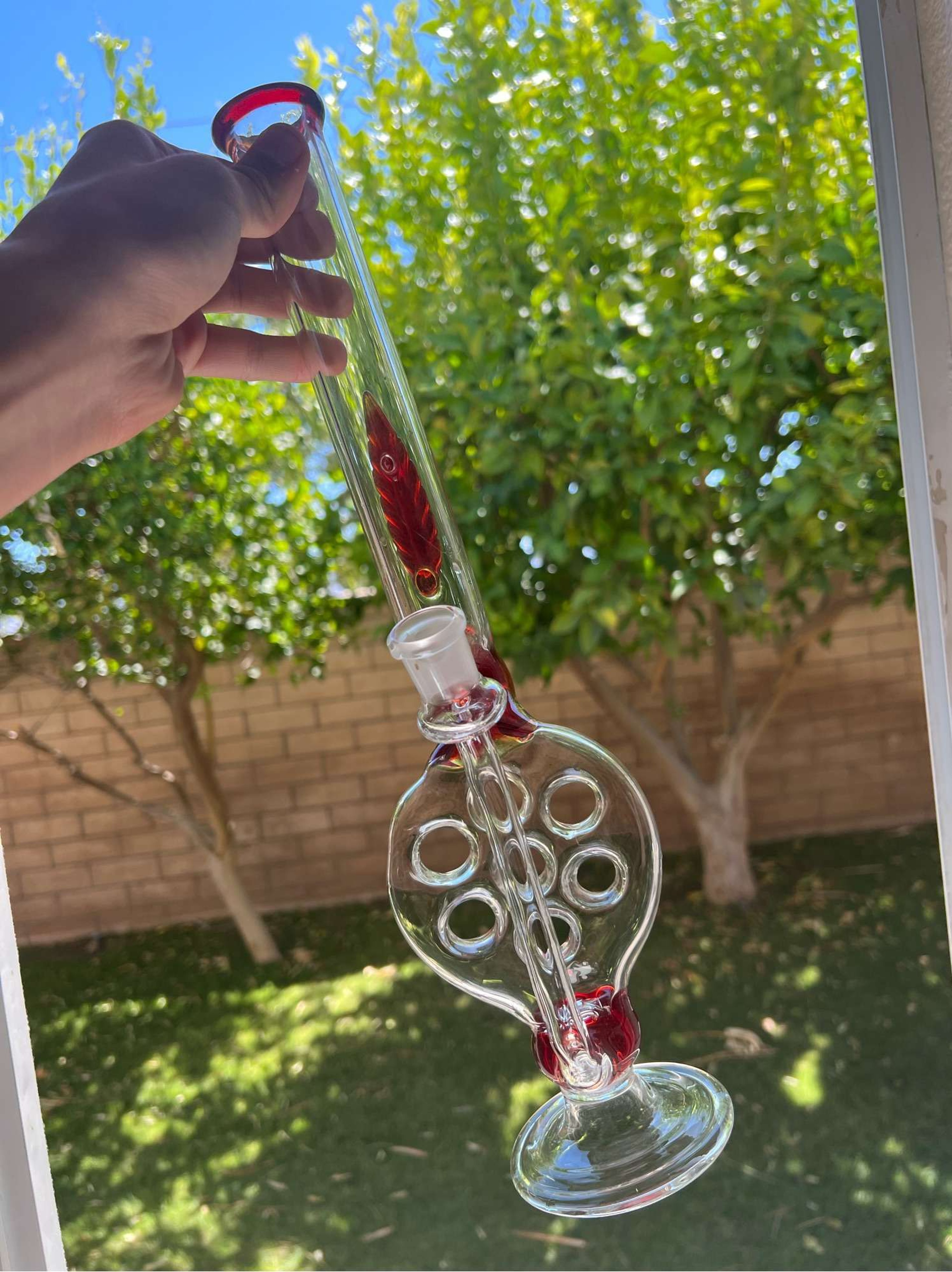 Jakes Glass Swiss Perc 18mm/15” Red Autumn Leaf Bong image 0