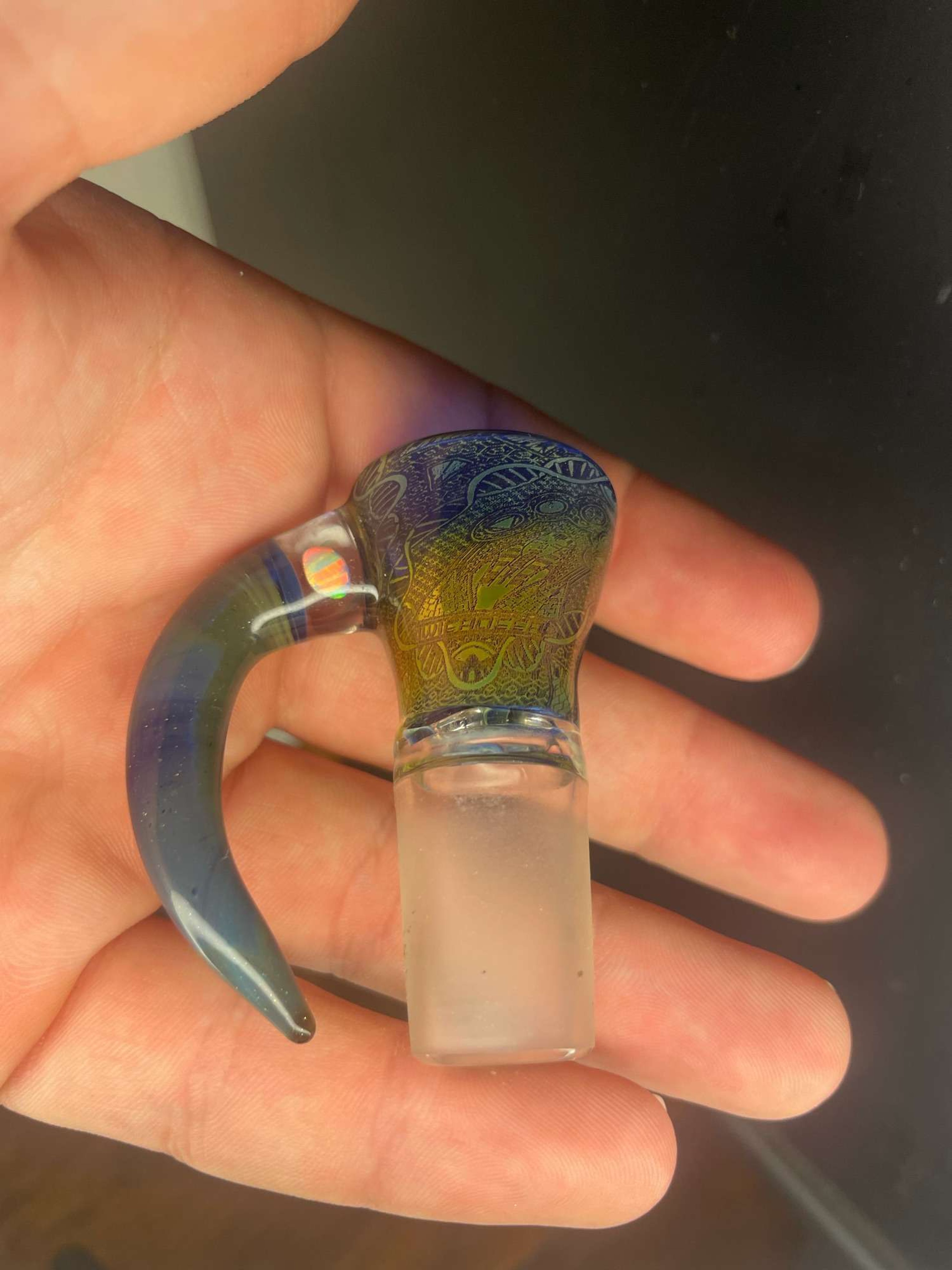 Taco Jesus Glass 4 hole 18mm slide with opal in horn image 0