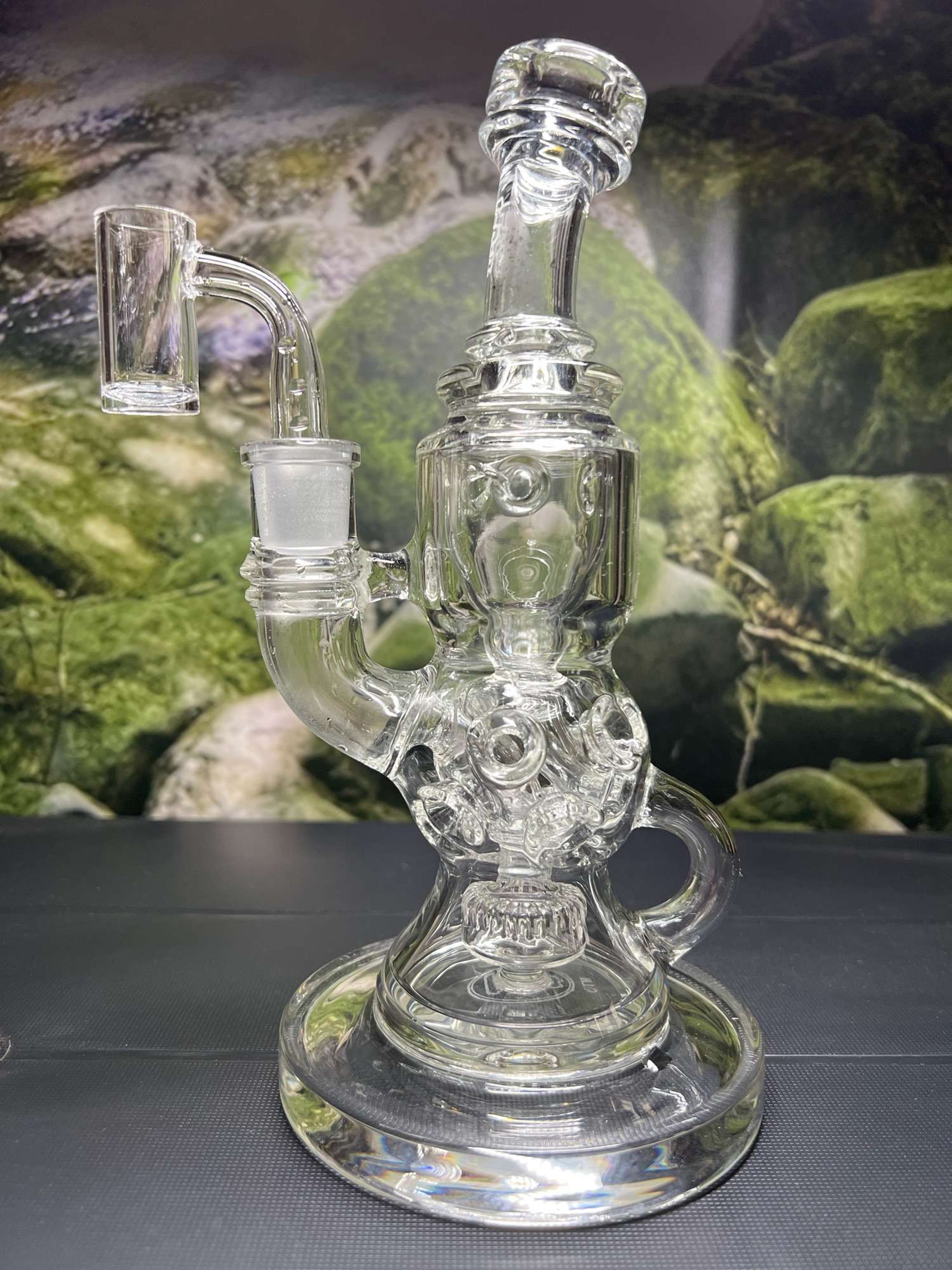 Thick Ass Glass 8.25" Faberge Egg Klein Incycler (Recycler) w/ Super Slit Puck (14MM Female) Wavy Sandblasted Logo - Clear .03 image 0