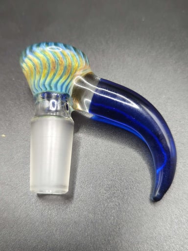 Preview pic of Multicolor Frit powder 14mm slide with cobalt horn handle by @jackbglass