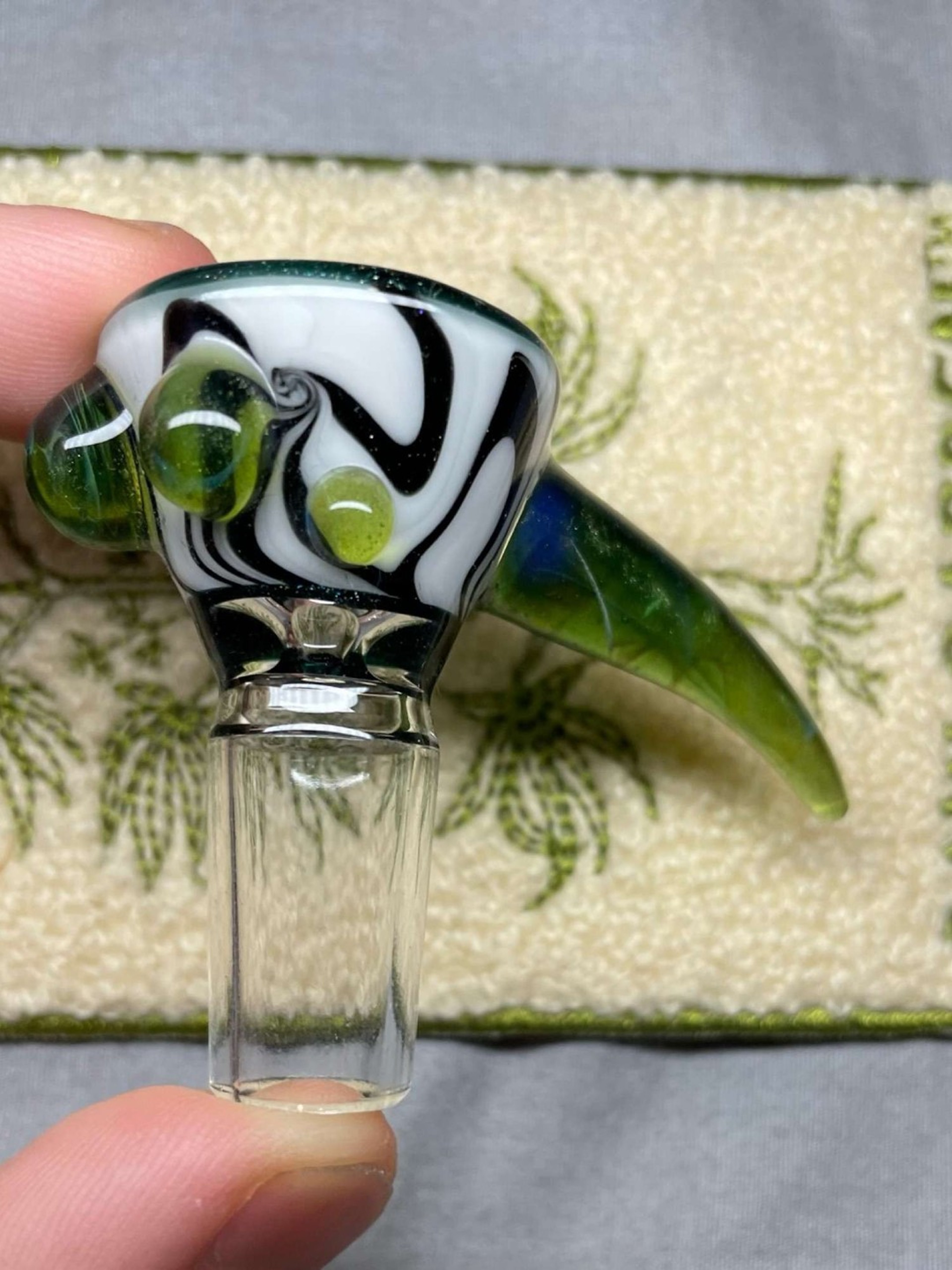 FA Worked White/Black With Aqua Lip & Mystery Aventurine Horn/Accents image 0