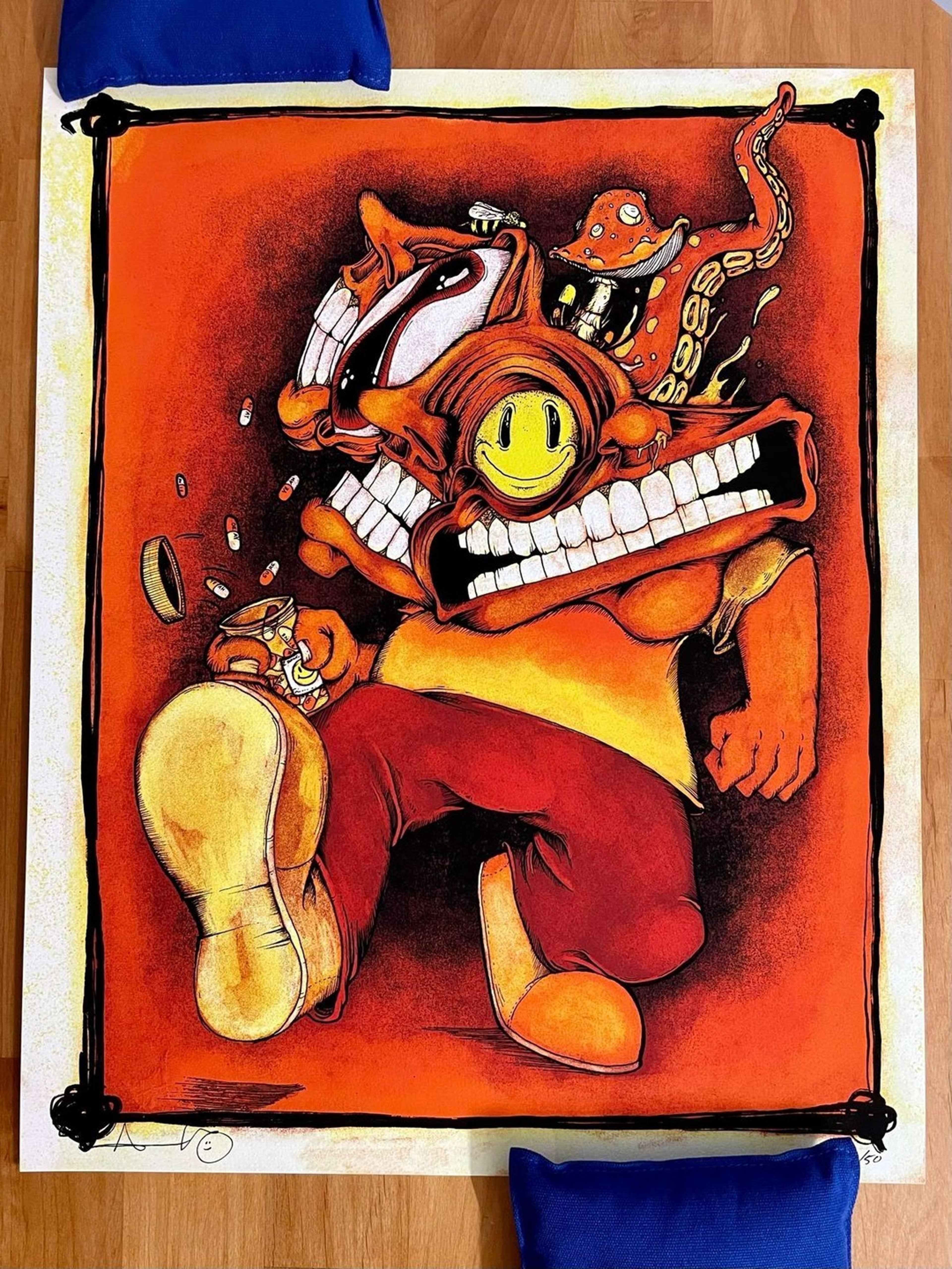 Preview pic of Aaron Brooks “Chill Pill” red hot Giclee print, Sold Out, 10/10 condition, 16x20 inches, Limited edition, only 50 made