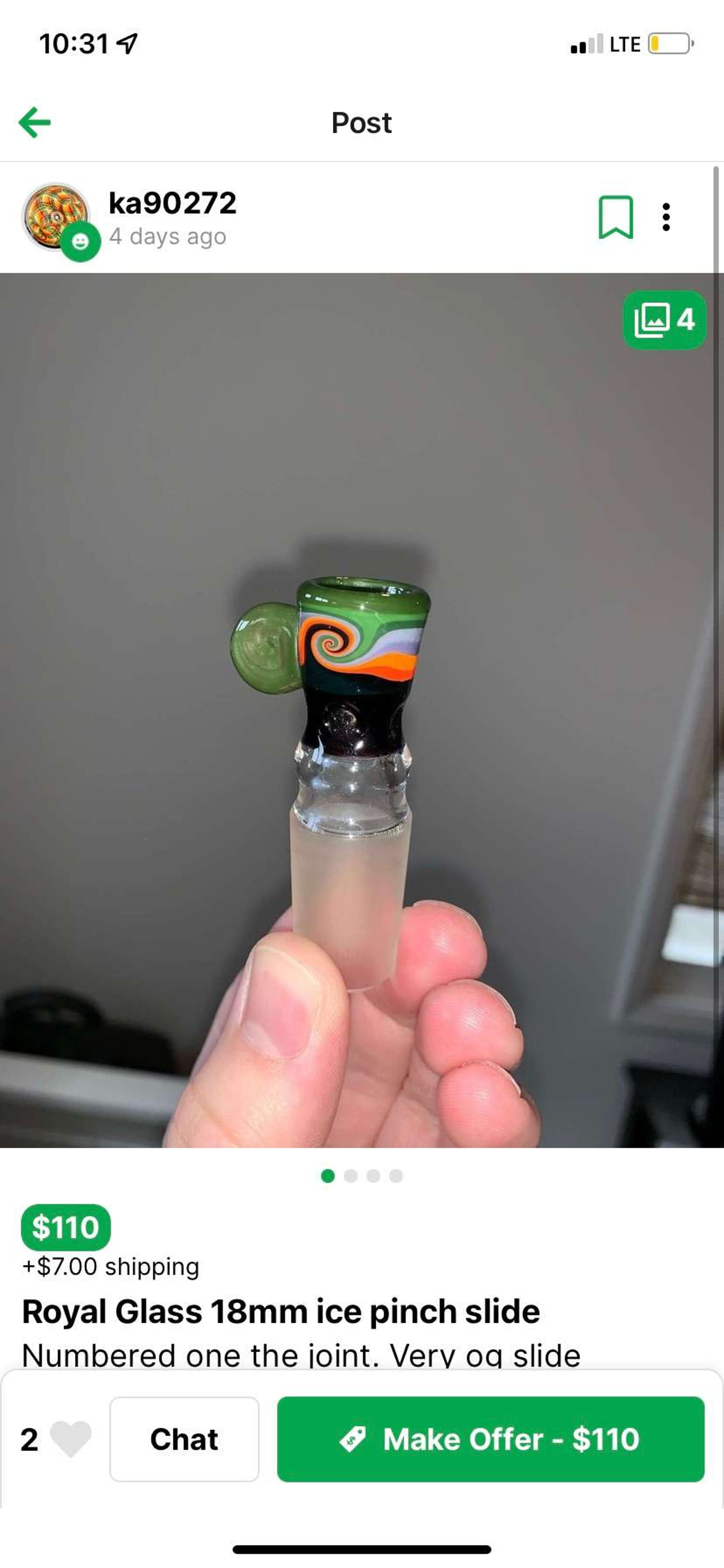 Preview pic of Royal glass 18mm Ice pinch slide 