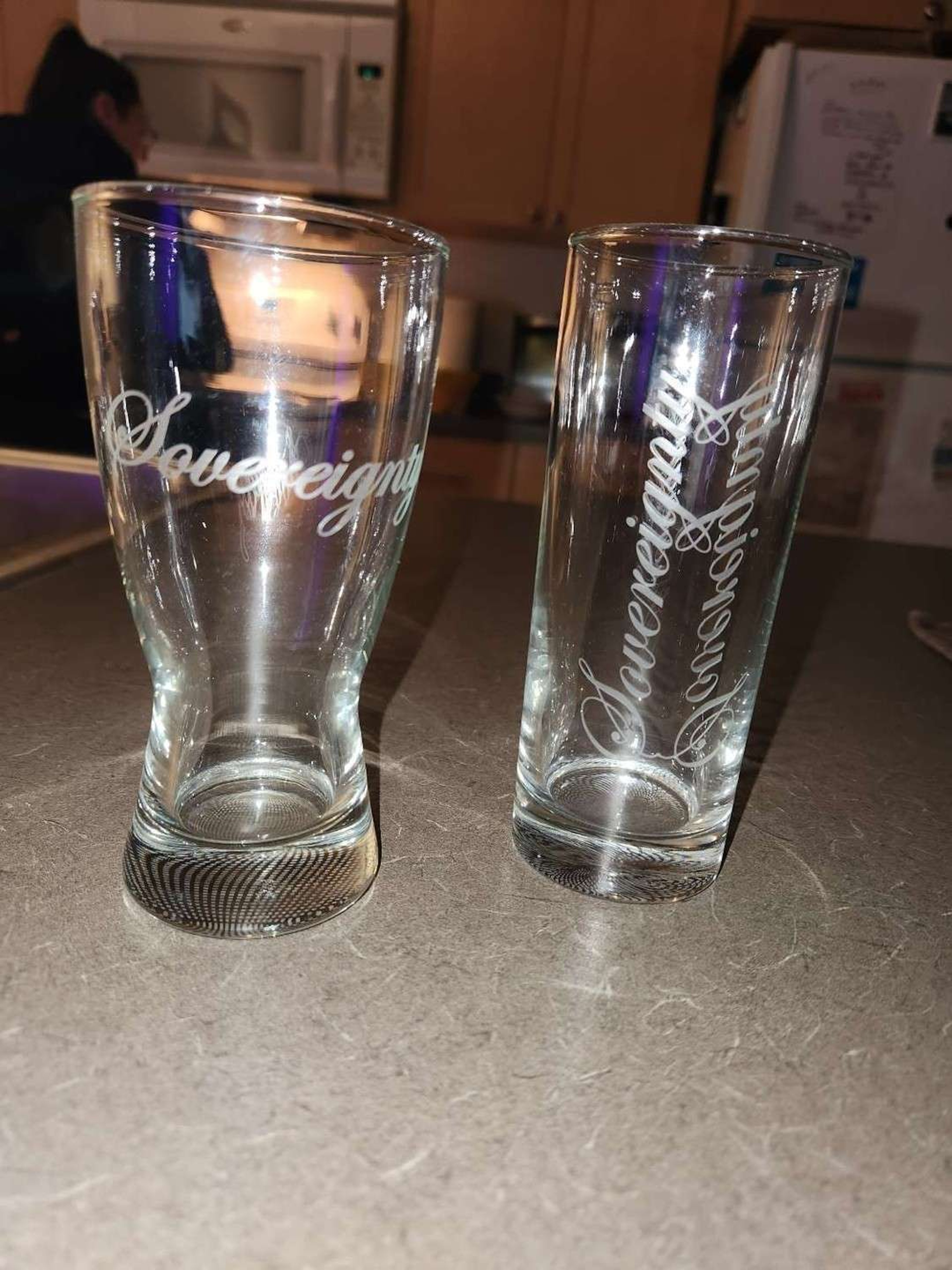2 Sovereignty Drinking Glasses // New FS as set - $130 image 0