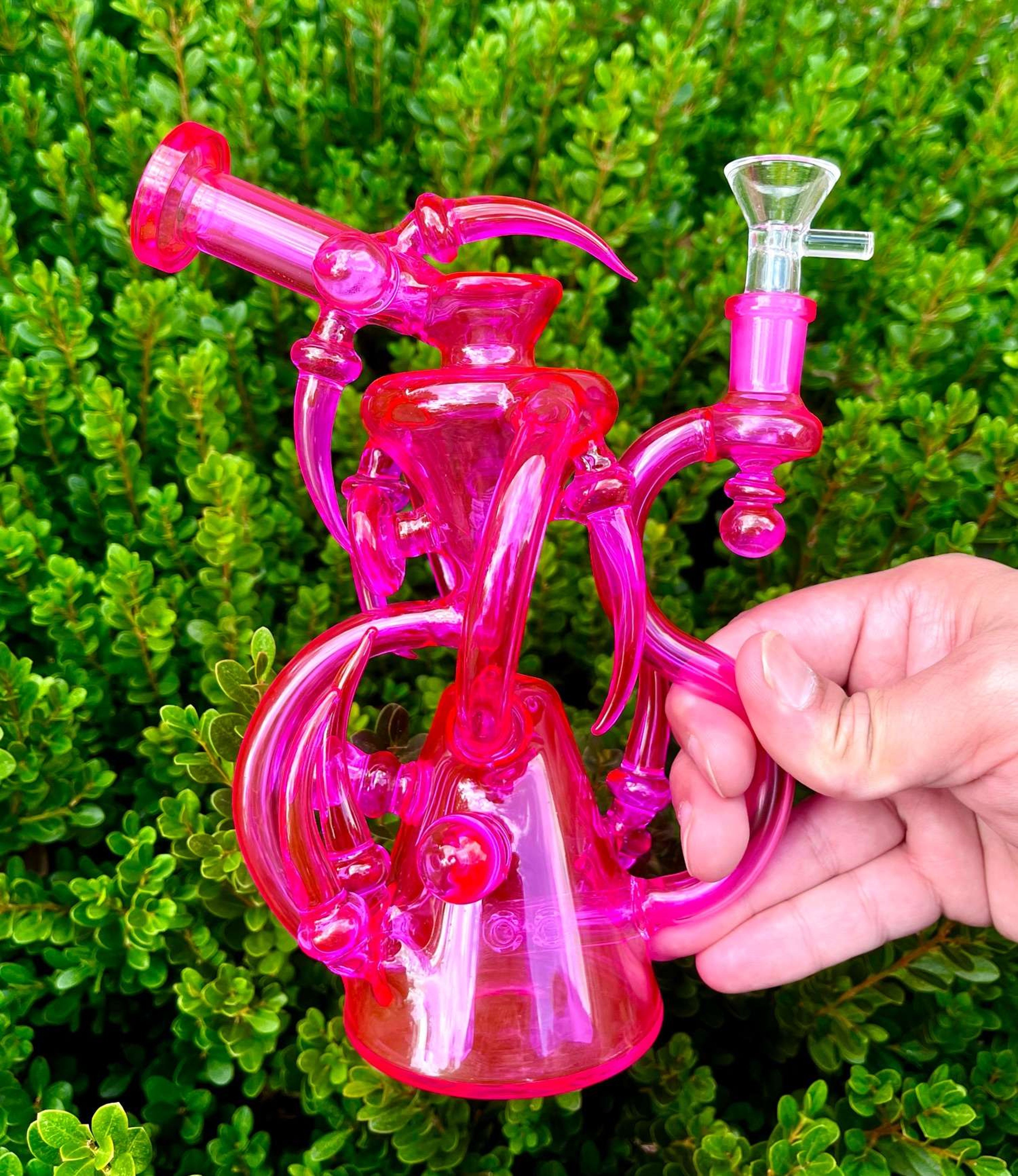 9" Triton Pink Teal Recycler Dab Rig image 0