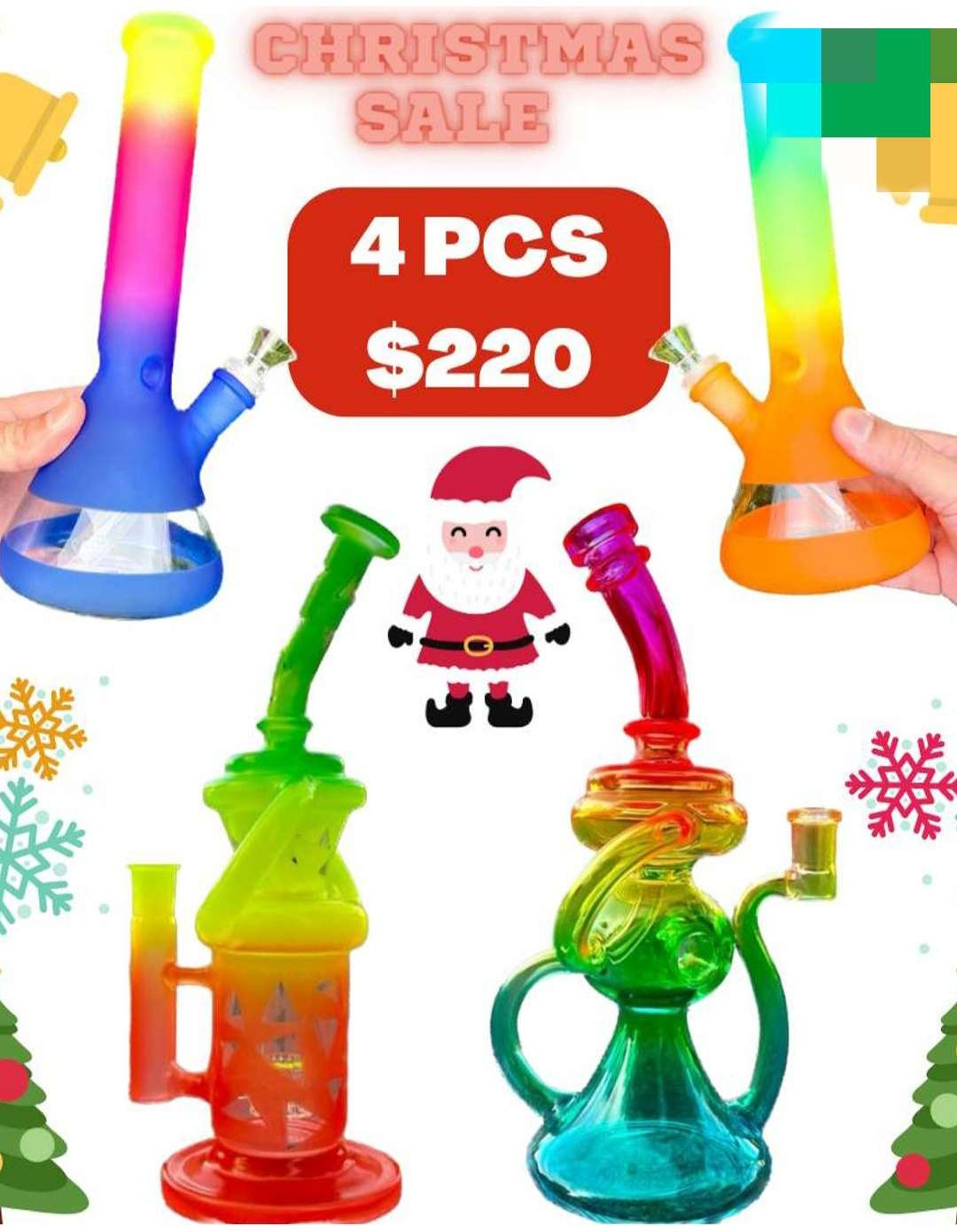 4 Pcs/10" Rainbow Dab Rig-Water Bong image 0