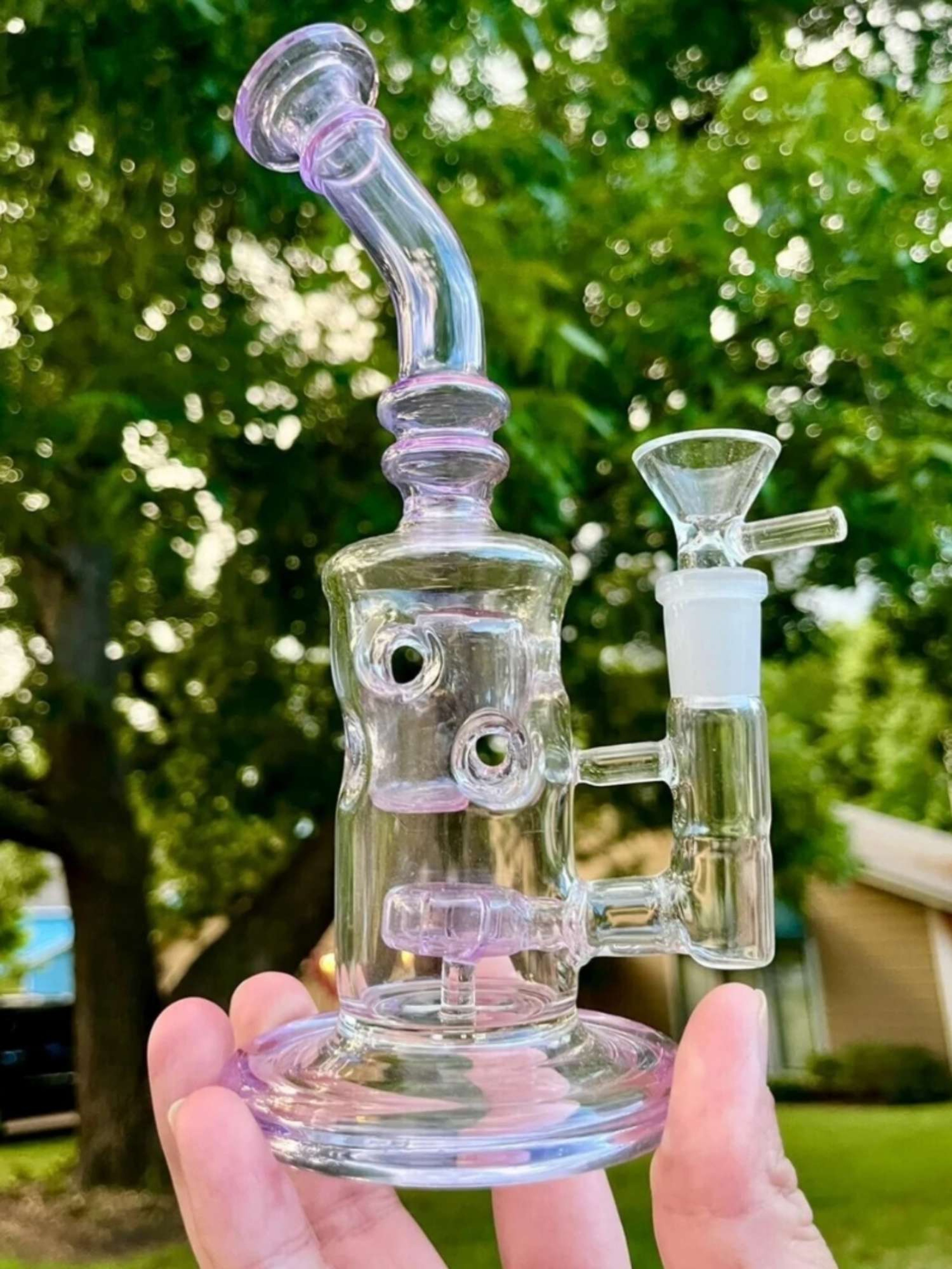 7" Pink Swiss Cheese Honeycomb Dab Rig Glass Water Pipe Bong
image 0