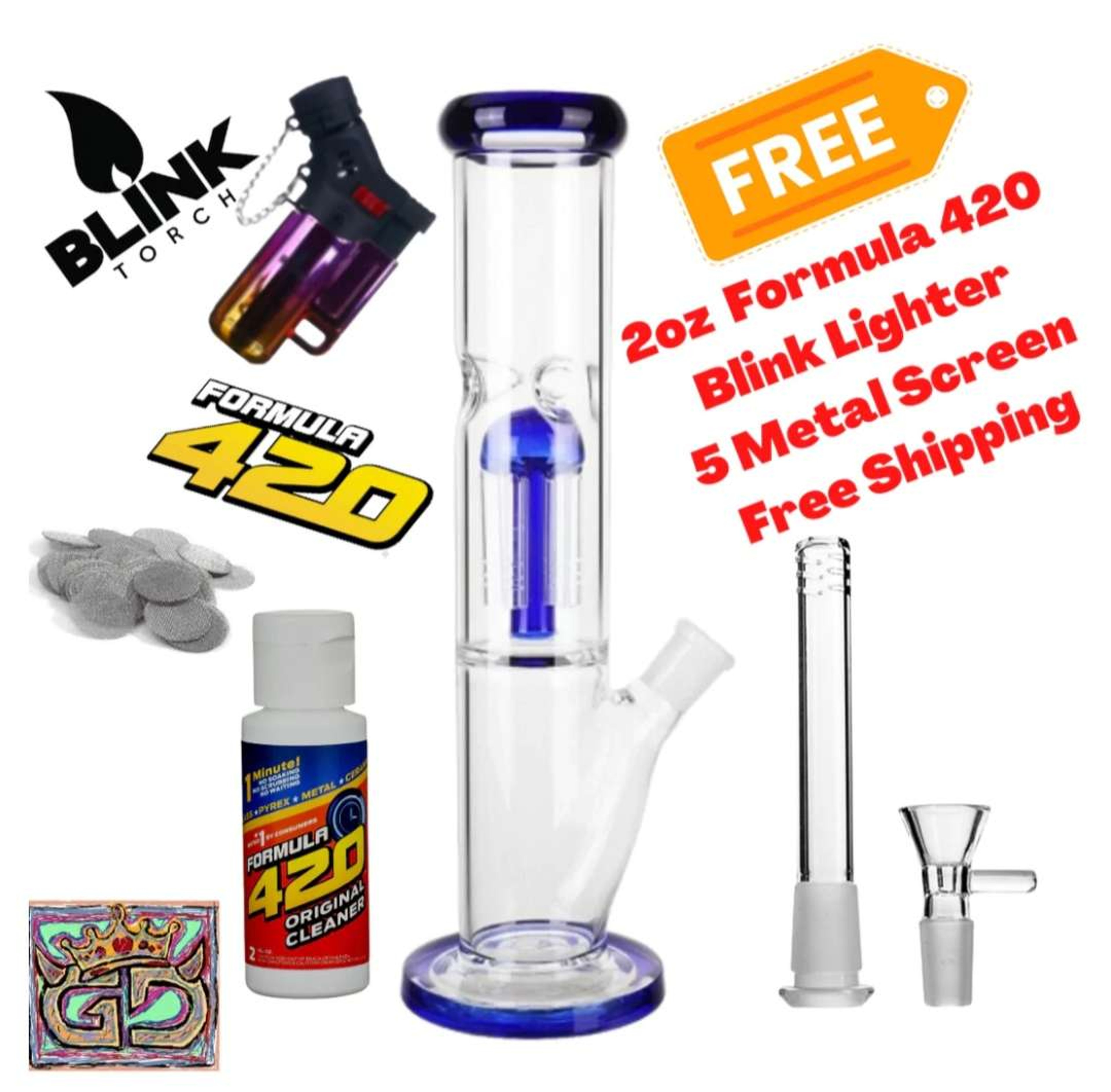 12" Blue Cylinder Glass Bong Smoking Water Pipe With Smoking Accessories
image 0