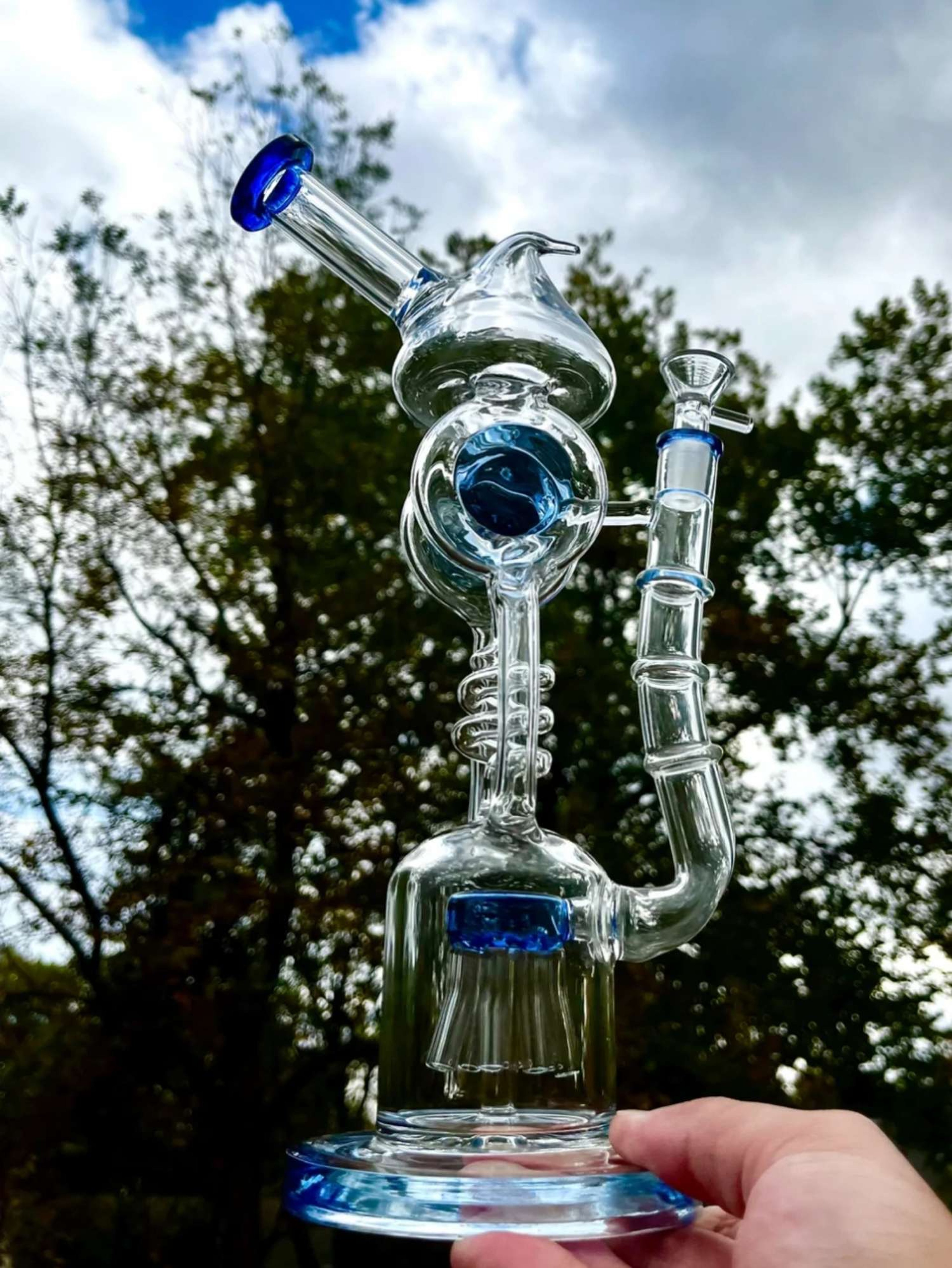 12" Blue Jellyfish Perc Drain Recycler Dab Rig Water Pipe Bong
image 0