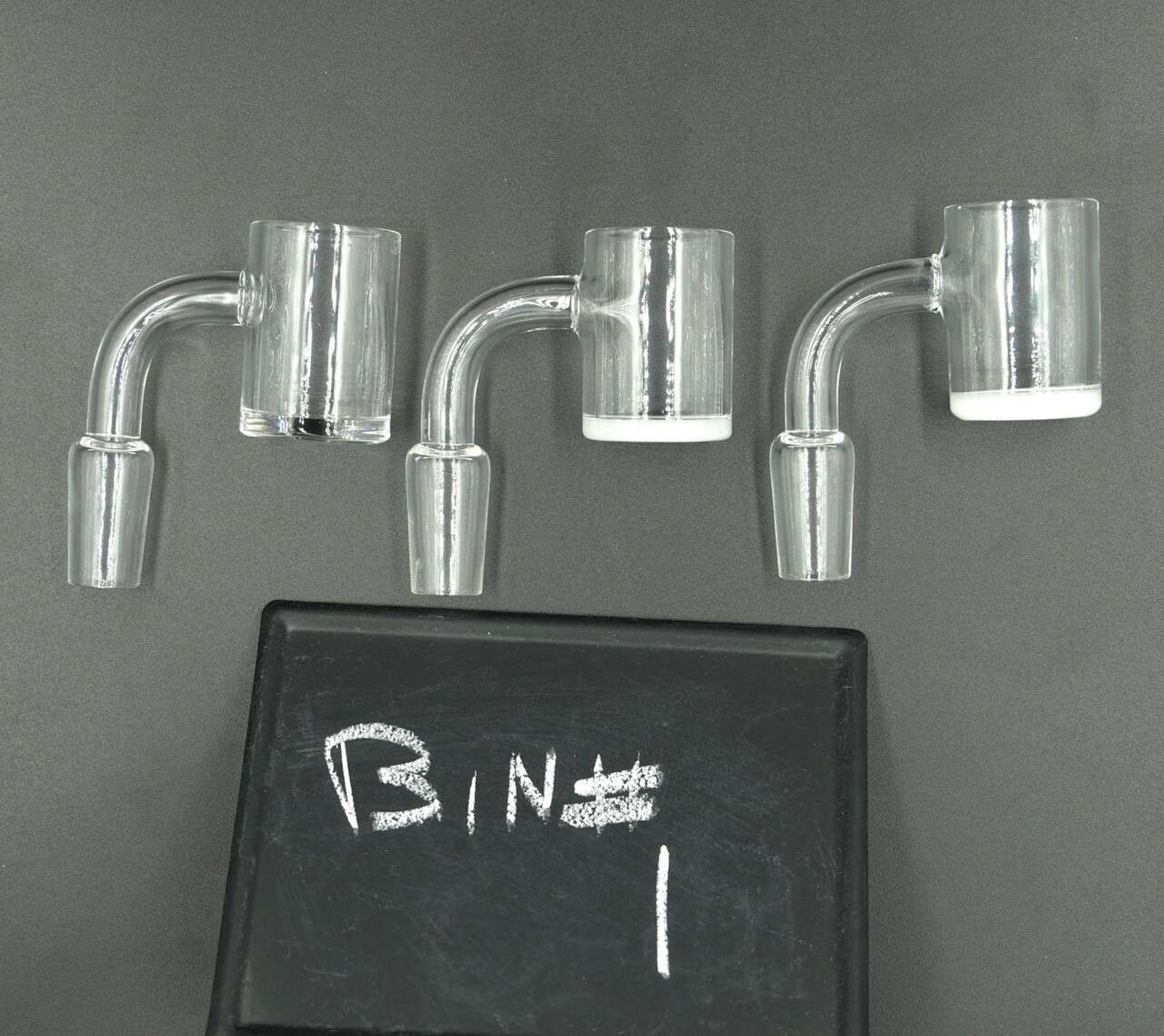 Set of 3 Quartz Bucket Bangers.
Sizes: 14m
90-Degree Angle
Two Opaque Bottom
One Non-Opaque Bottom image 0