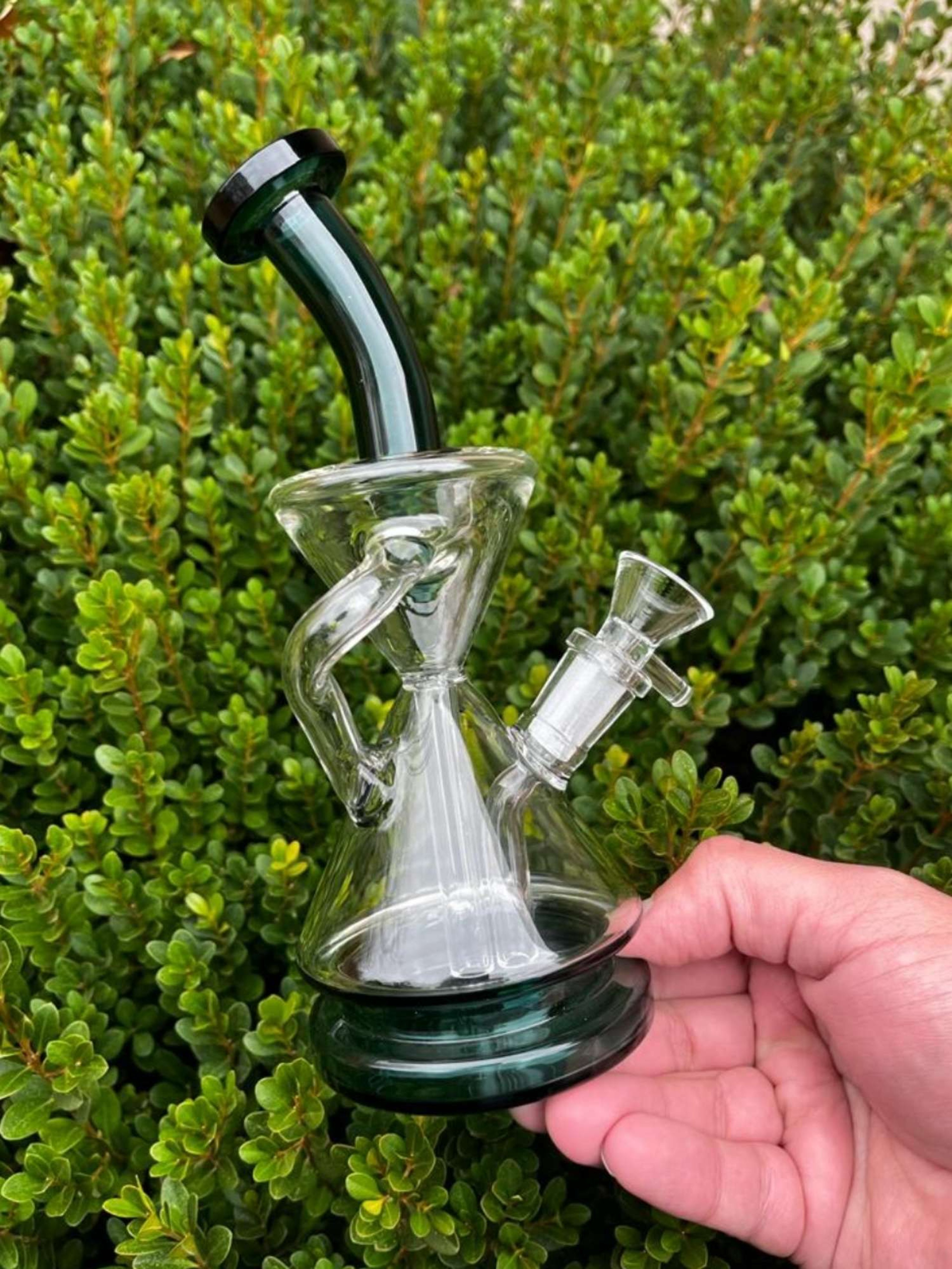 Preview pic of 8" Hour Glass Green Dab Rig Recycler Glass Water Pipe

