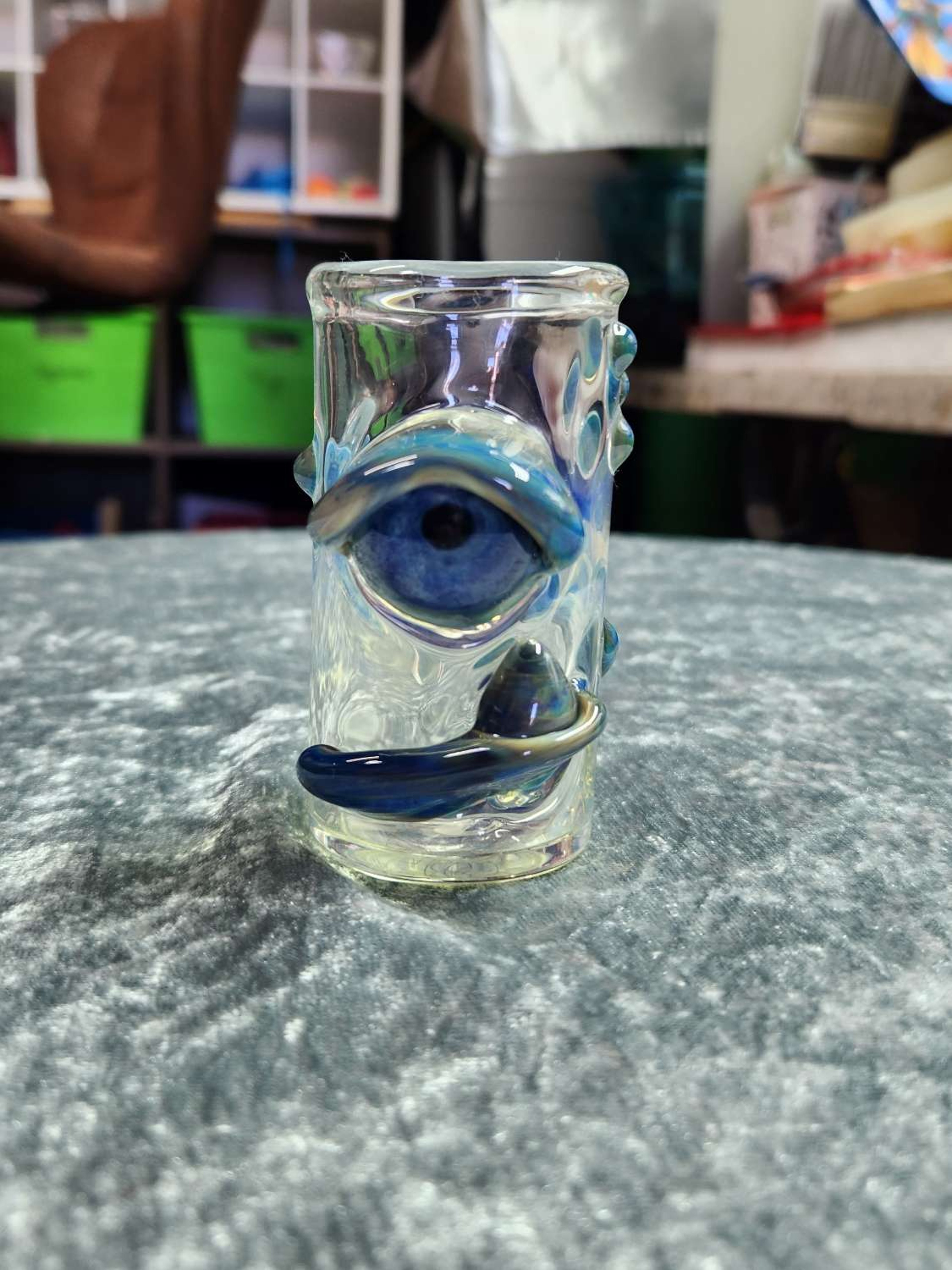 Preview pic of Signed eyeball glass Q tip holder