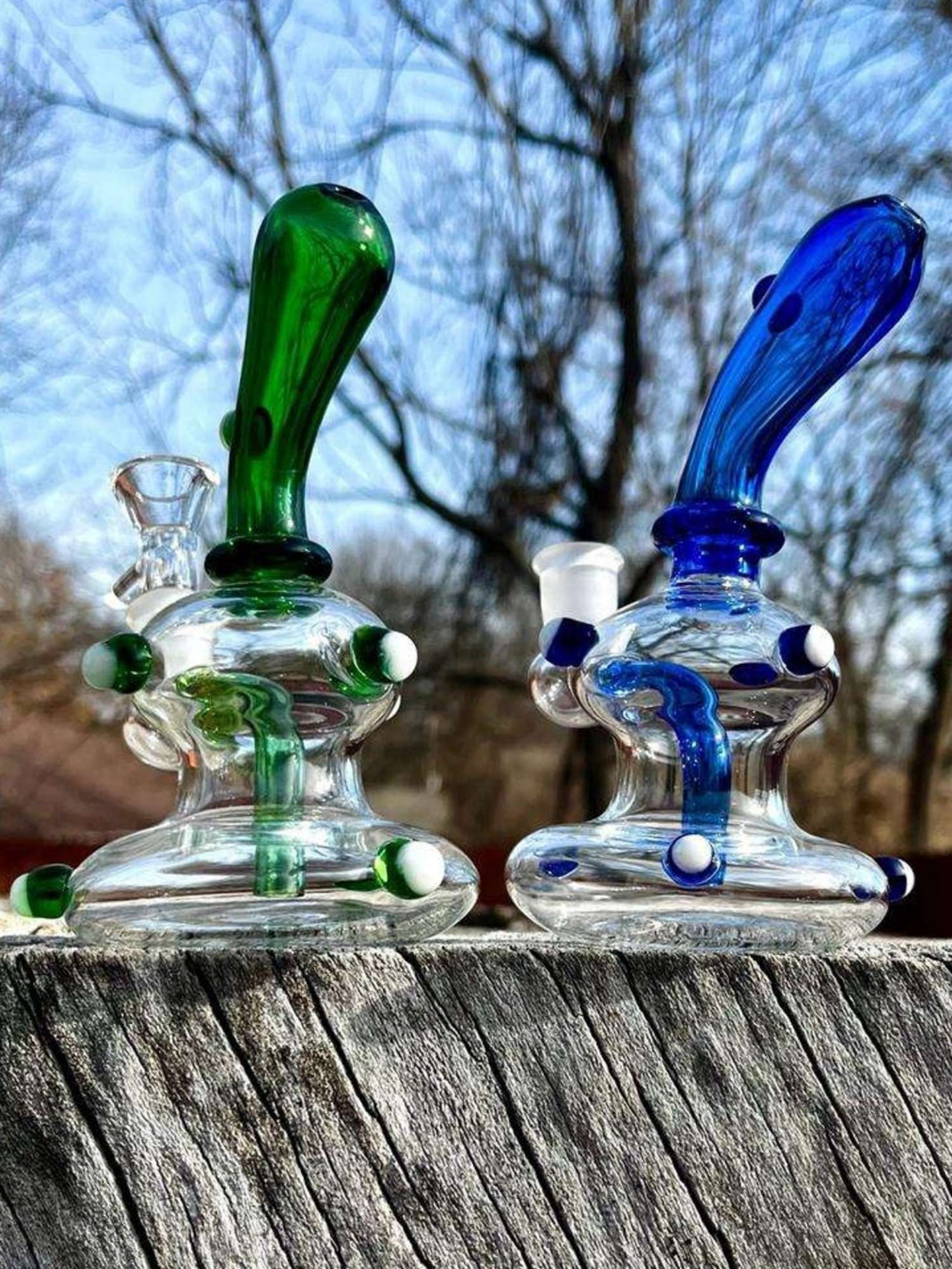 6" Blue And Green Recycler Dab Rig image 0