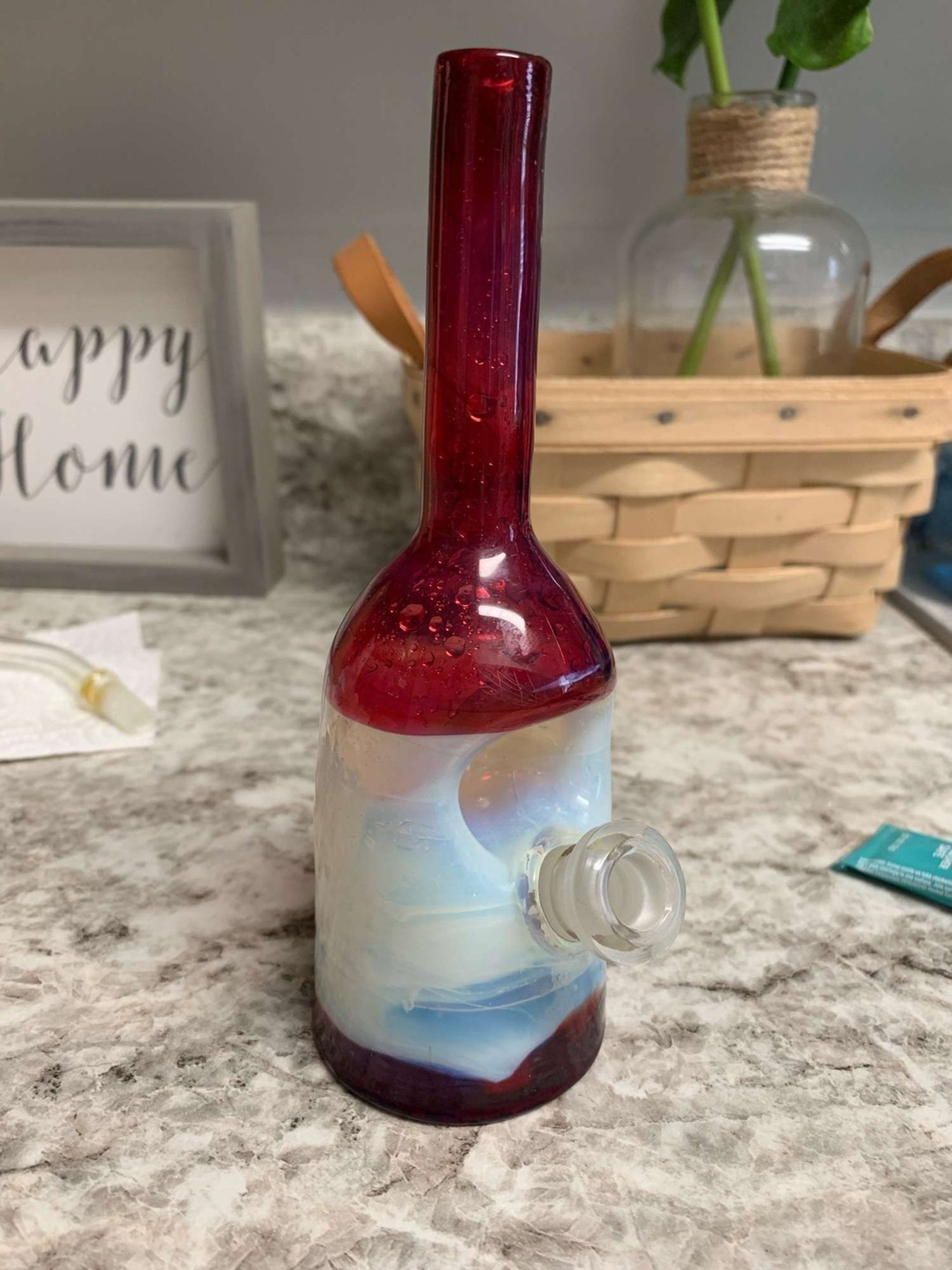 Maroon and sky colored Saki bottle image 0