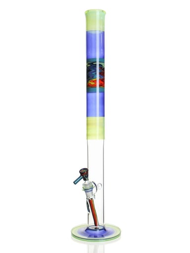 Preview pic of Korey Glass - 23" Worked Straight Tube - Opal Lime, Blue Satin, & Agua Azul