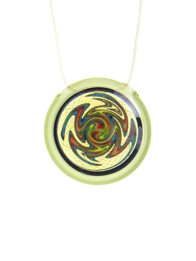 Preview pic of Korey Glass - Worked Disc Pendant - Opal Lime x Blue Satin x Jet Black