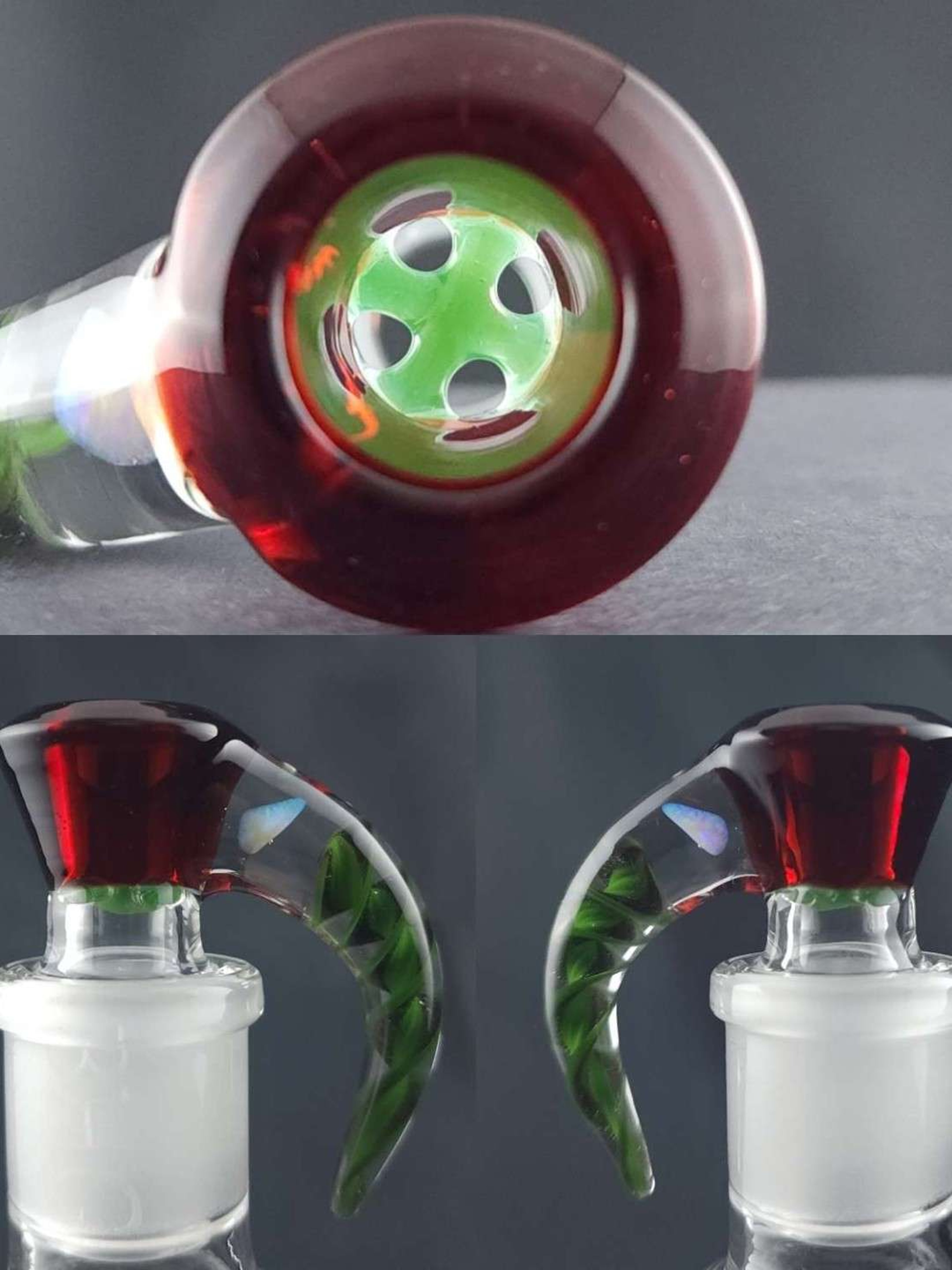 18 mm 4 hole Pomegranite & Forest Green spiral w/Mantis screen image 0