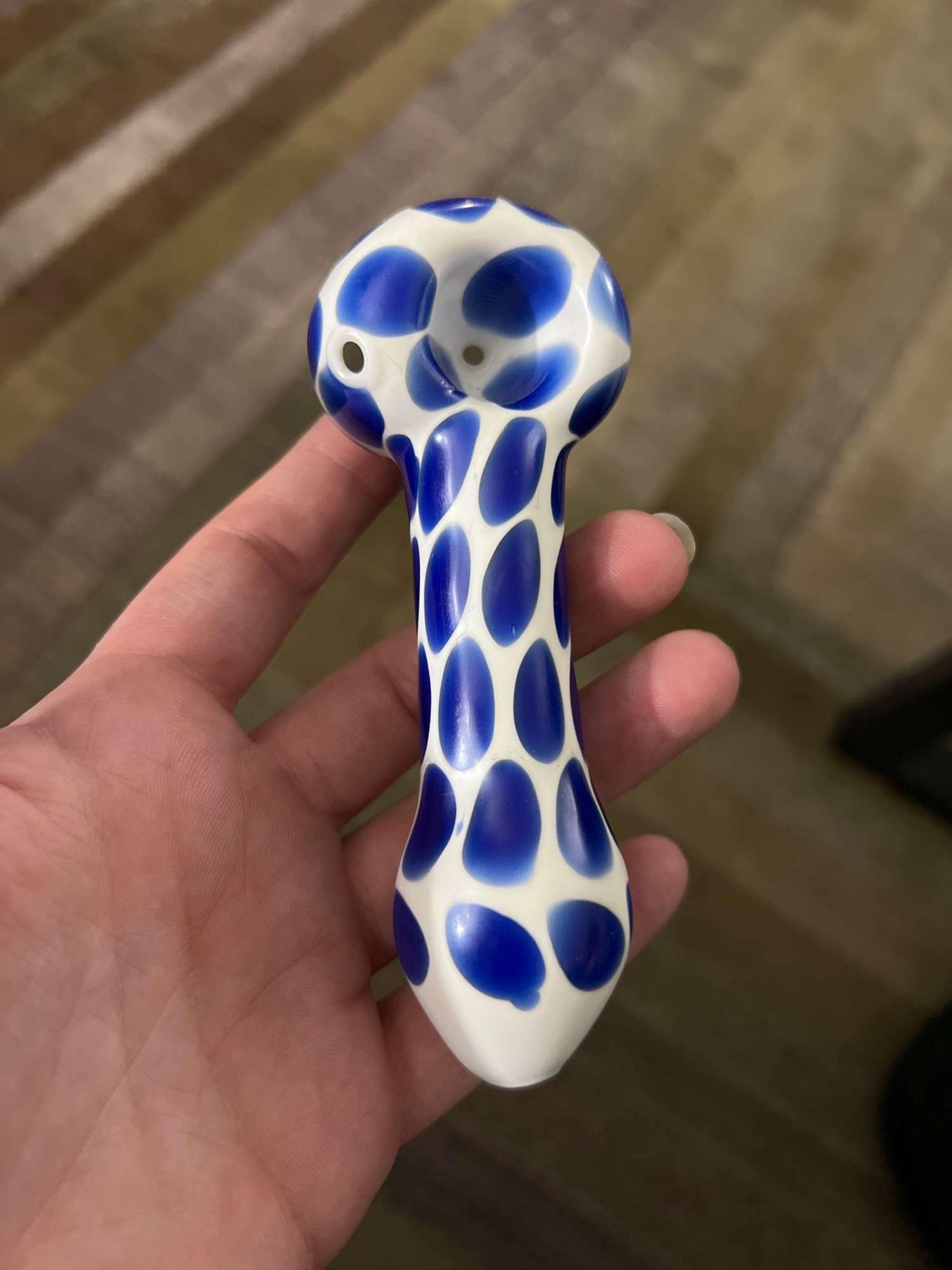 White & Blue Dry Spoon Pipe image 0