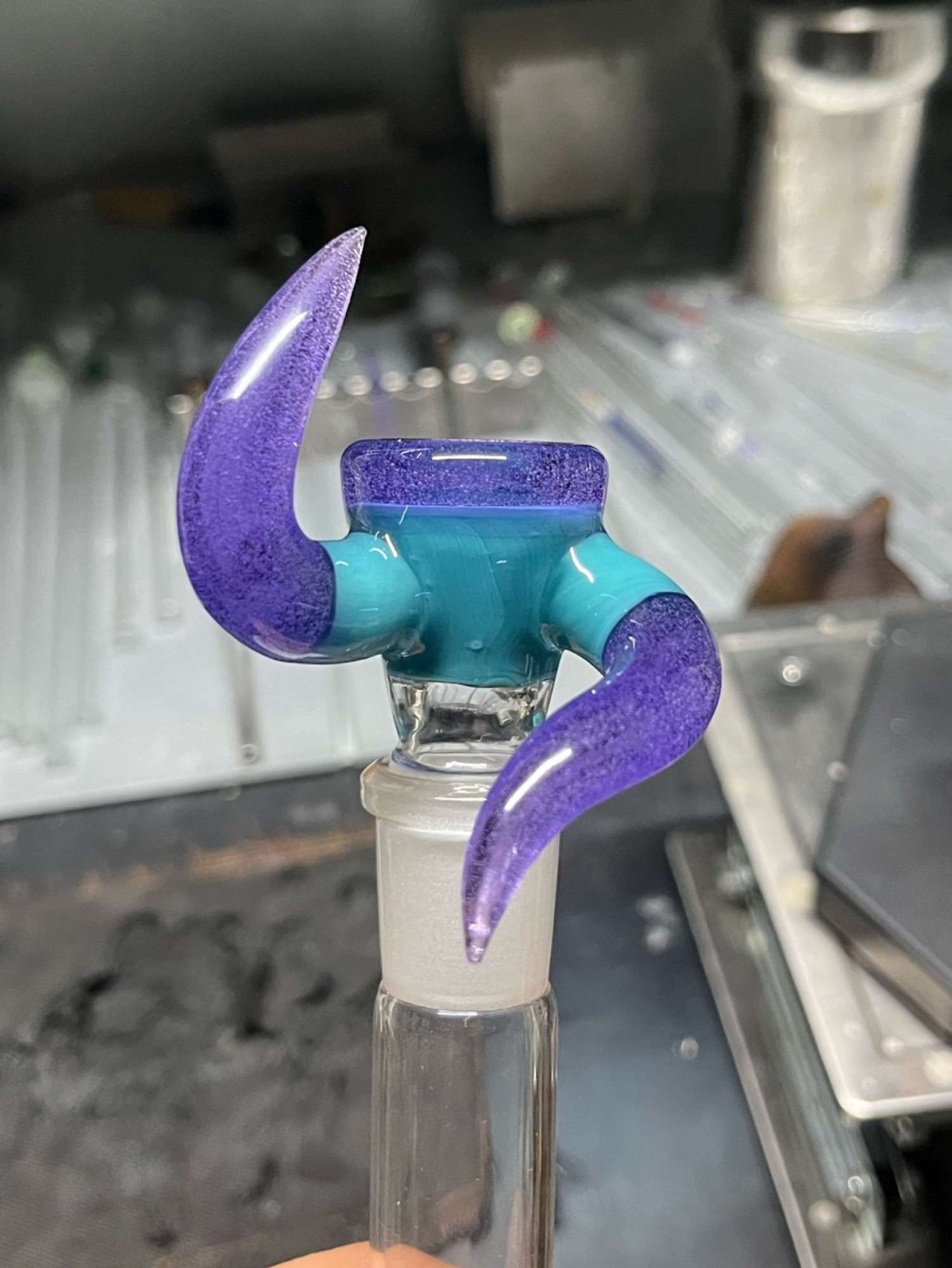 Preview pic of Purple lollipop w/ opaque aqua 18mm🥶