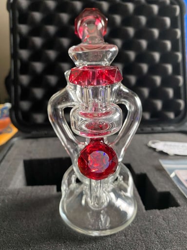 Preview pic of Anton Gold Ruby Double Uptake Double Drain Faceted Klein Recycler Fully Worked with Opals