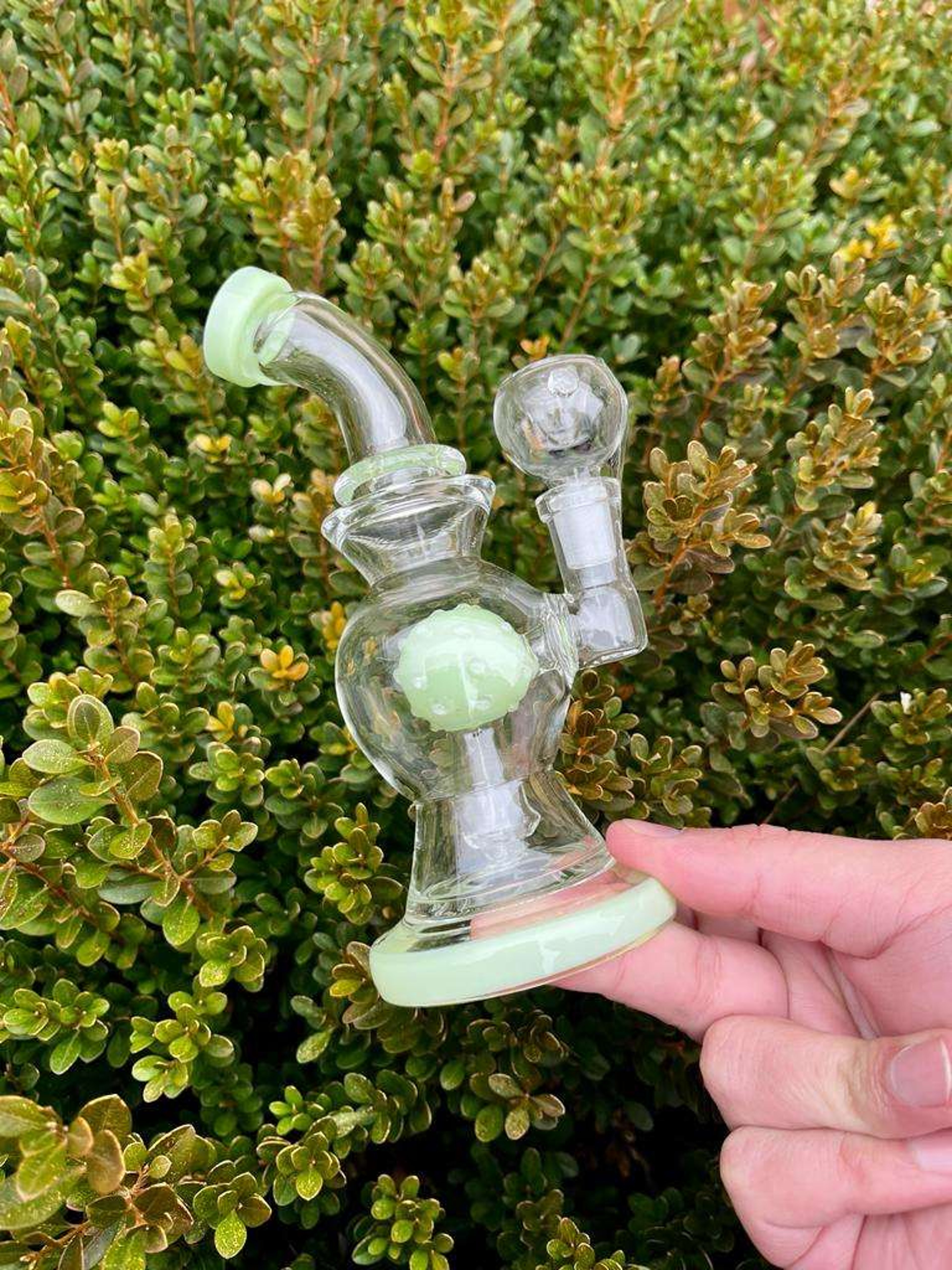 7 Inch Green Galaxy Recycler Glass Bong Dab Rig image 0
