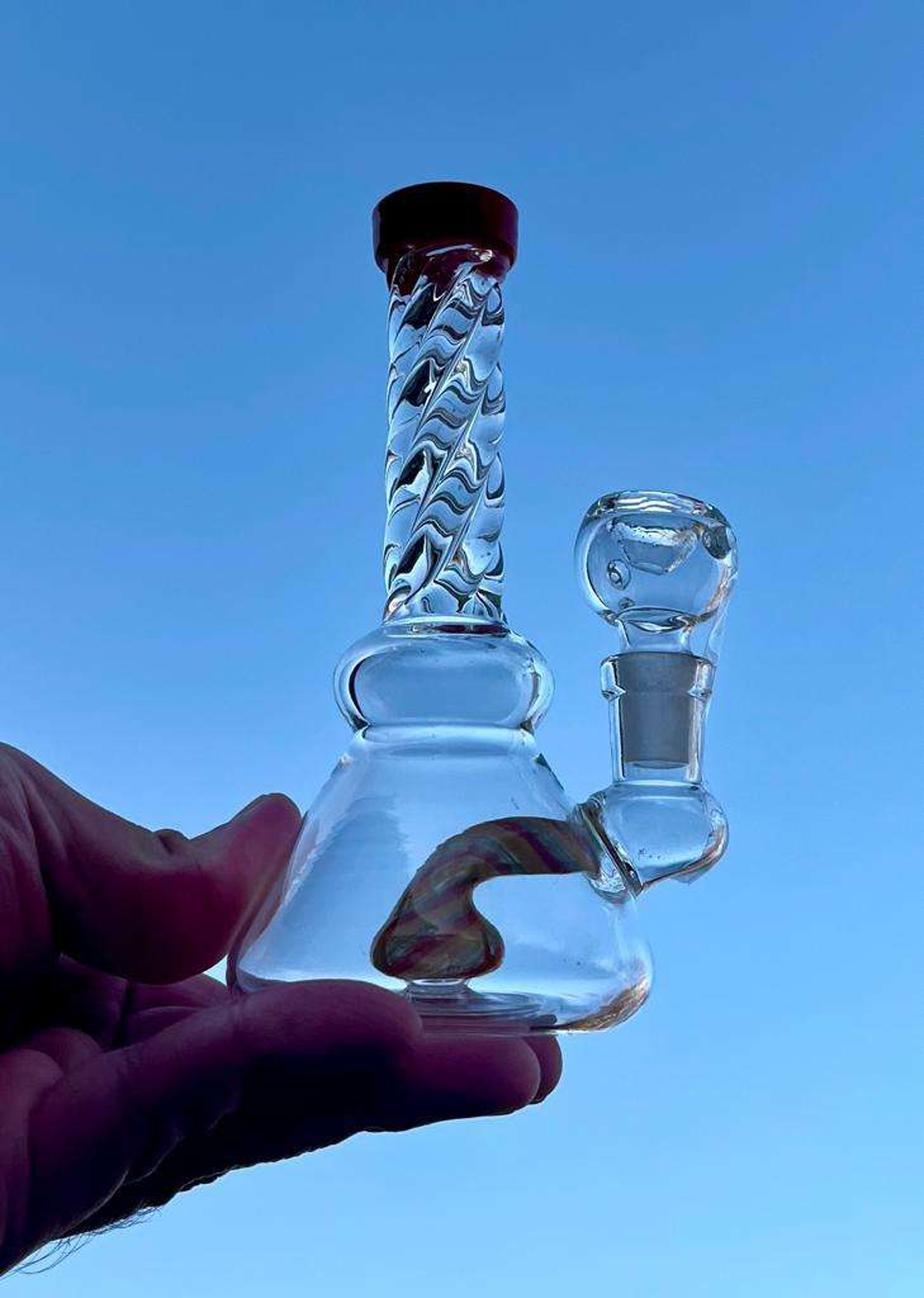 Water Pipe Glass 6" Red Twisted Devil Horns Bong image 0