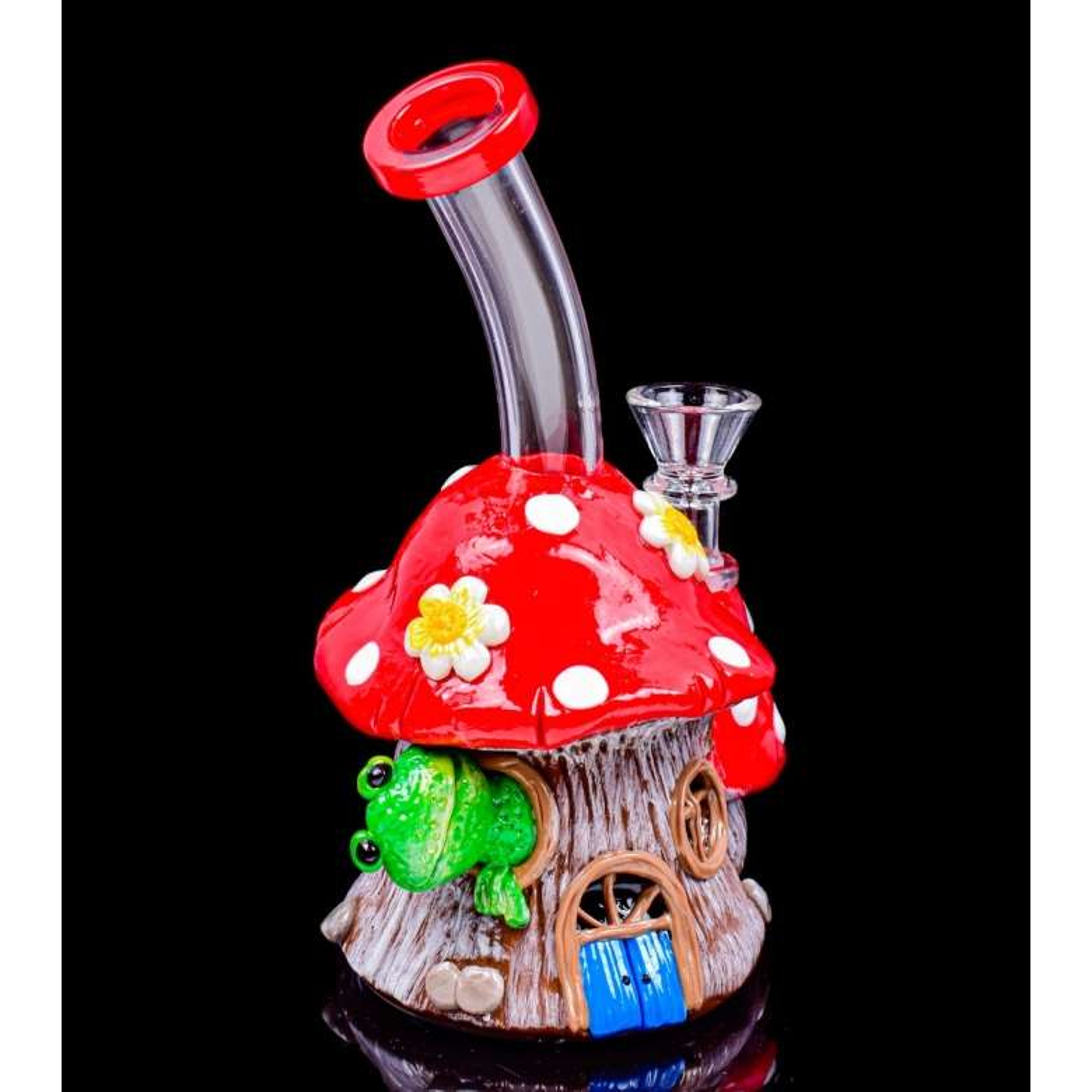 Preview pic of 7" Froggy Mushroom Treehouse Glass Ceramic Bong Rig 