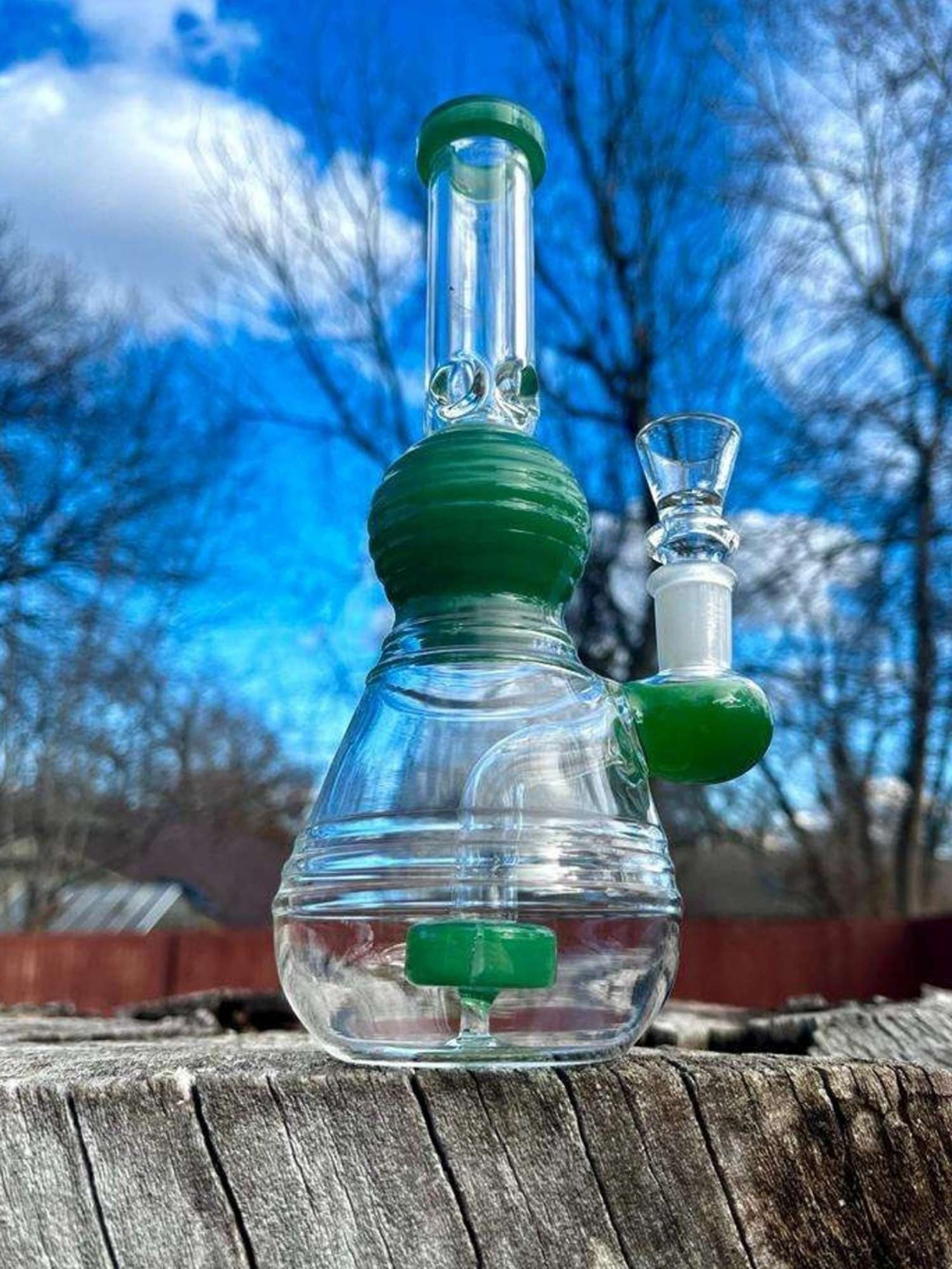 9" Glass 3-Pinch Perc Recycler Bong Rig image 0