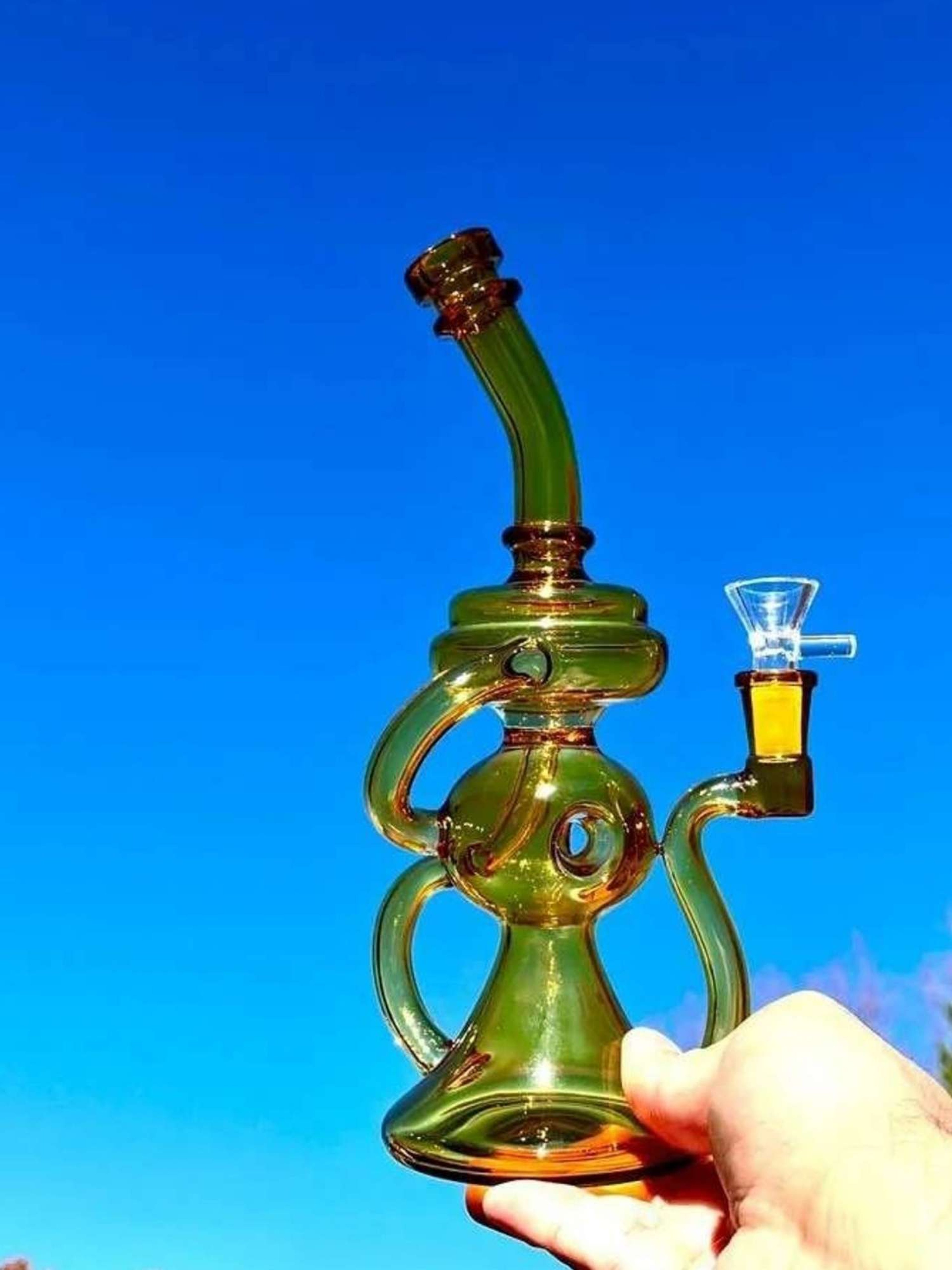 10" Yellow Glass Recycler Bong Rig image 0