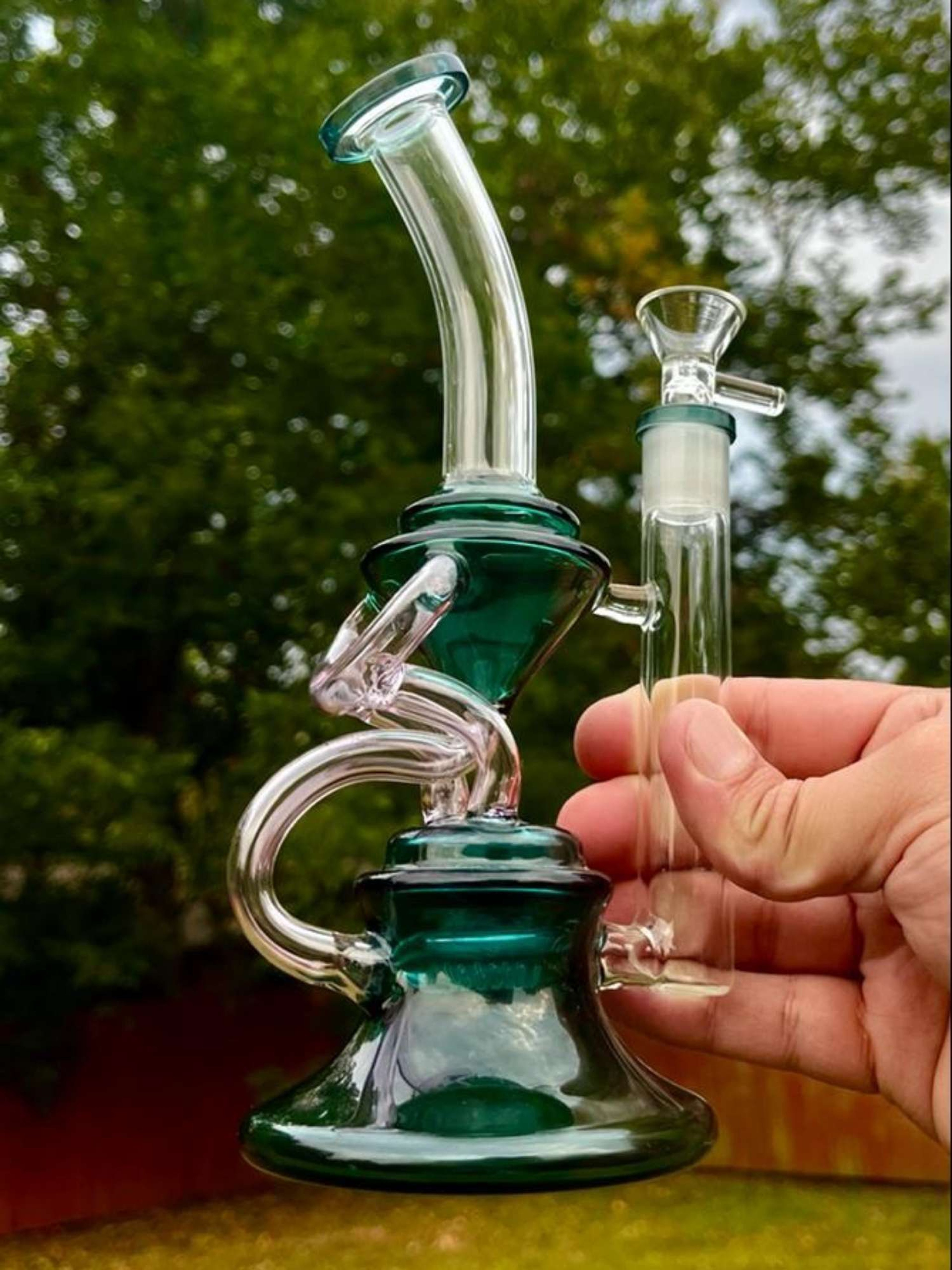 9 inch Glass Recycler Bong Rig image 0
