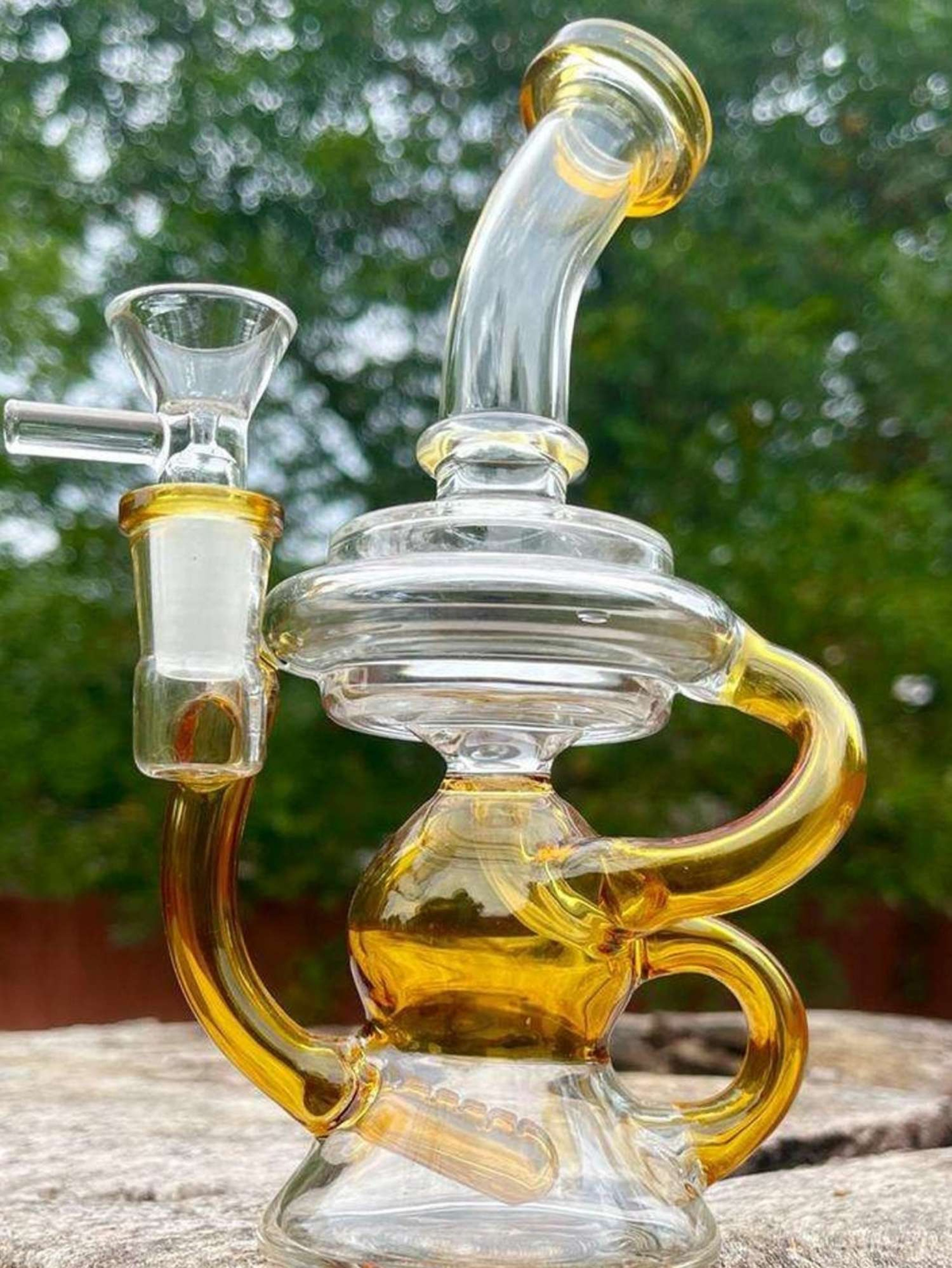 8" Egg Yellow Glass Recycler Bong Rig image 0