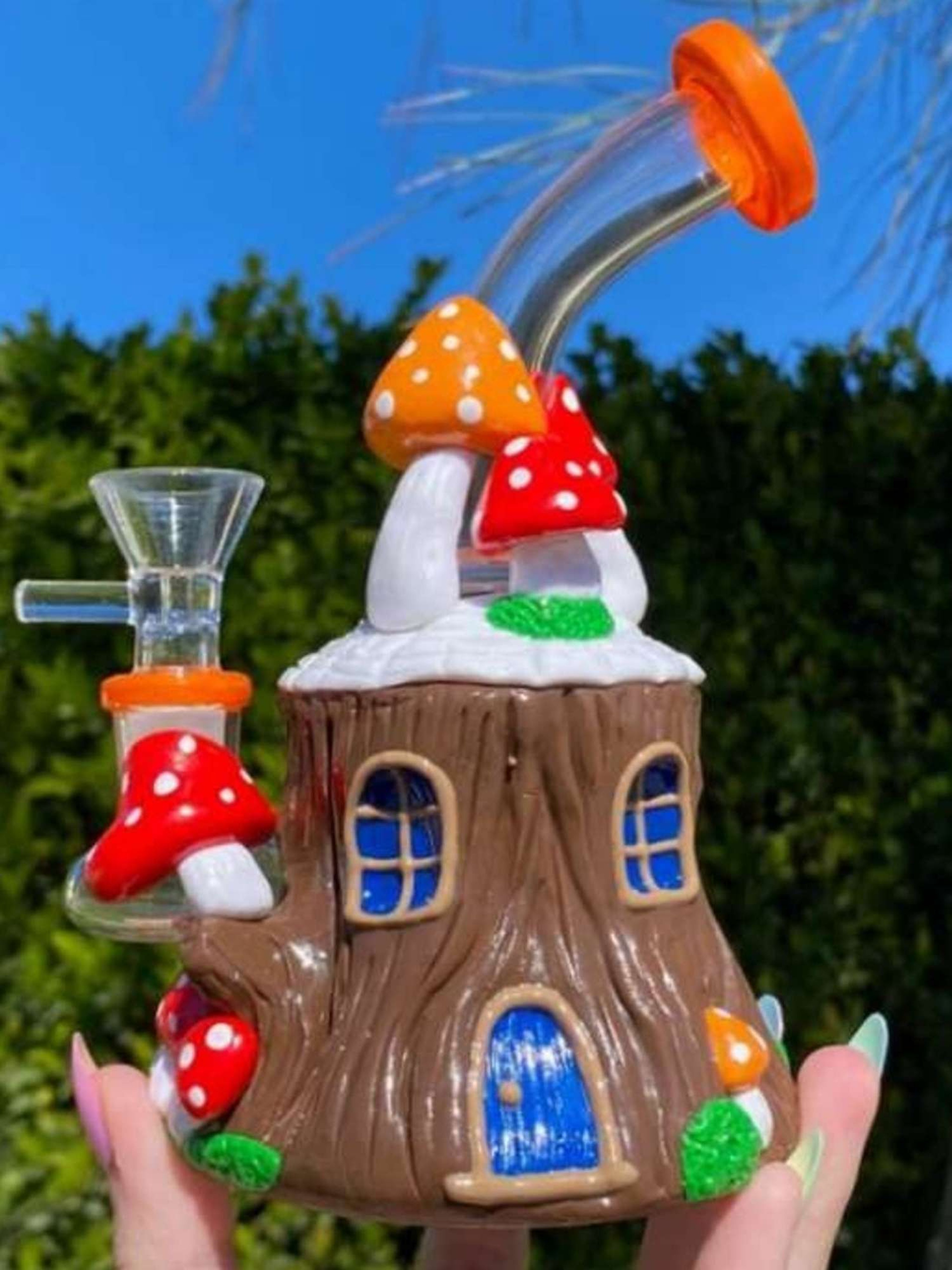 Mushroom Treehouse Glass Ceramic Bong Rig image 0