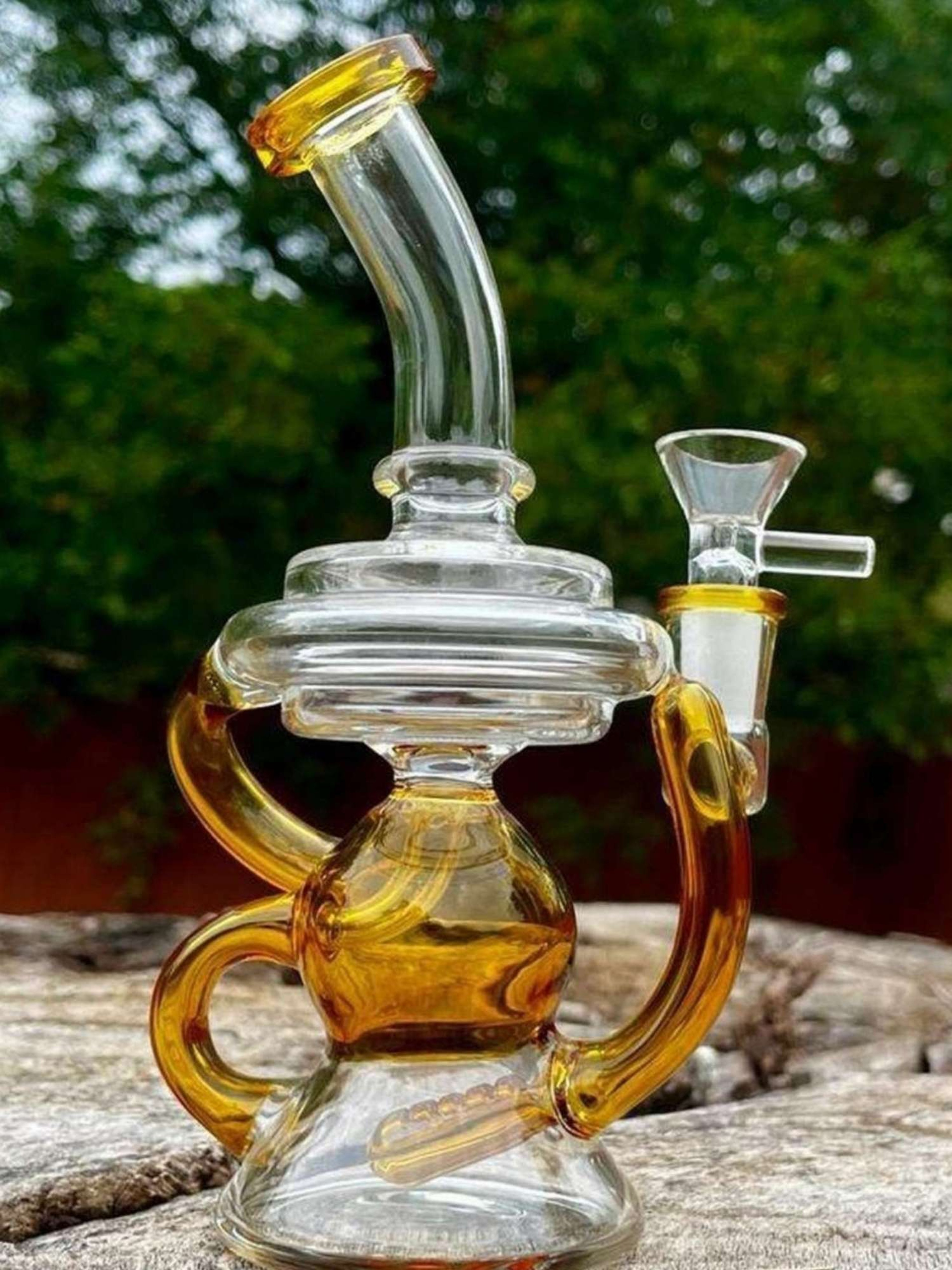 8" Yellow Glass Recycler Bong Rig image 0