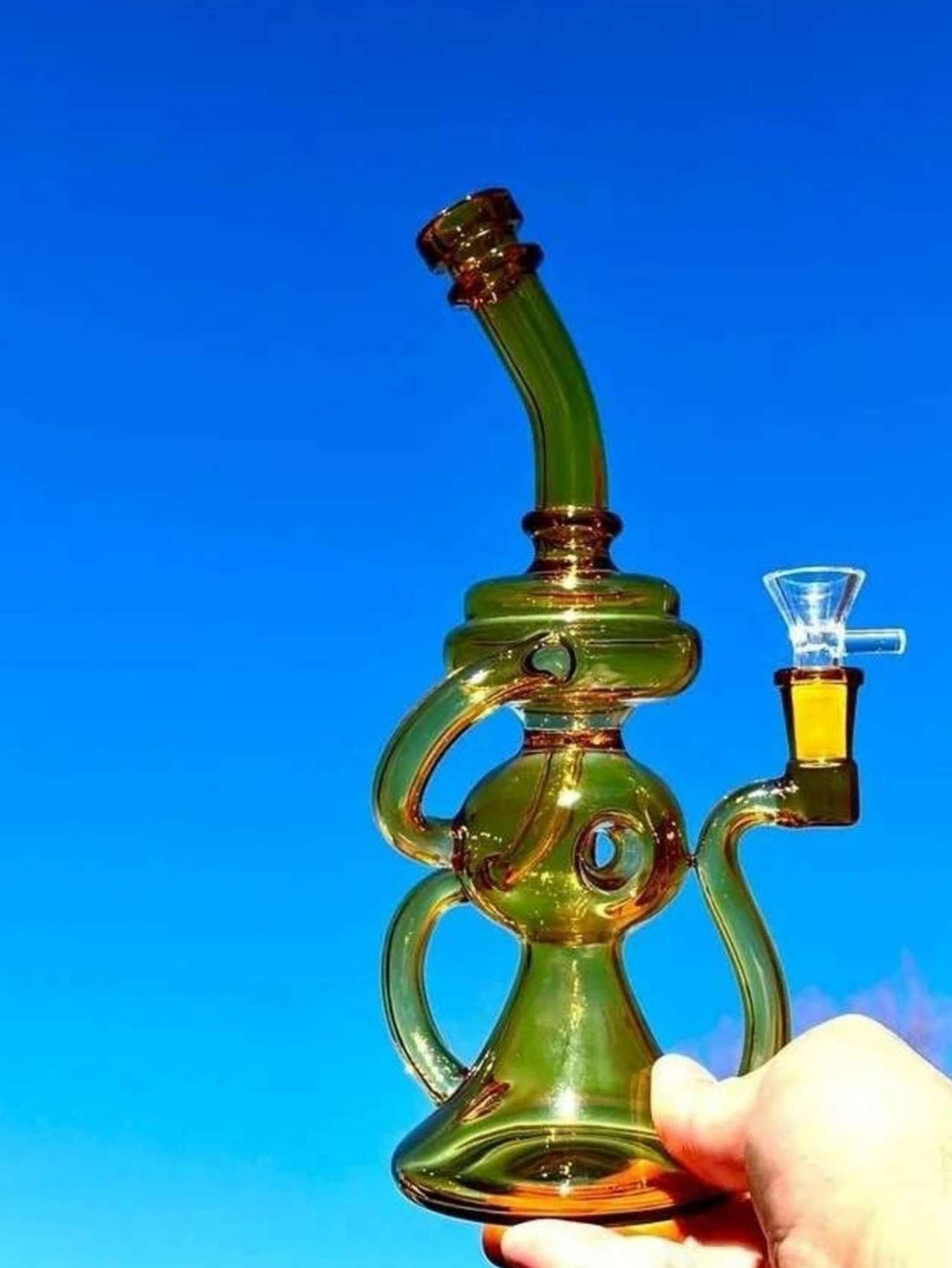 10" Yellow Glass Recycler Bong Rig image 0