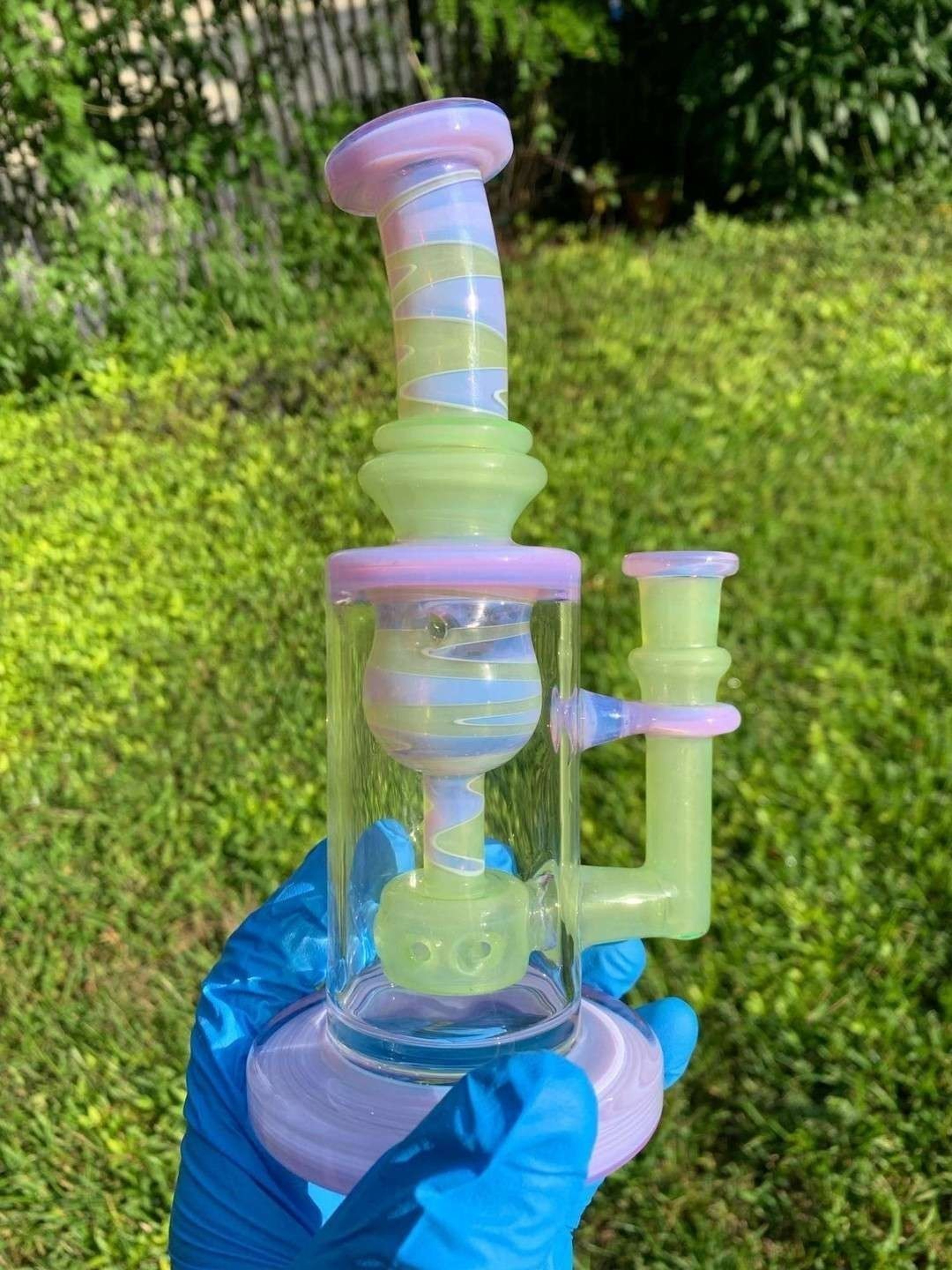 Preview pic of Neo Opal + Green Satin Torus Incycler by Donrob Glass