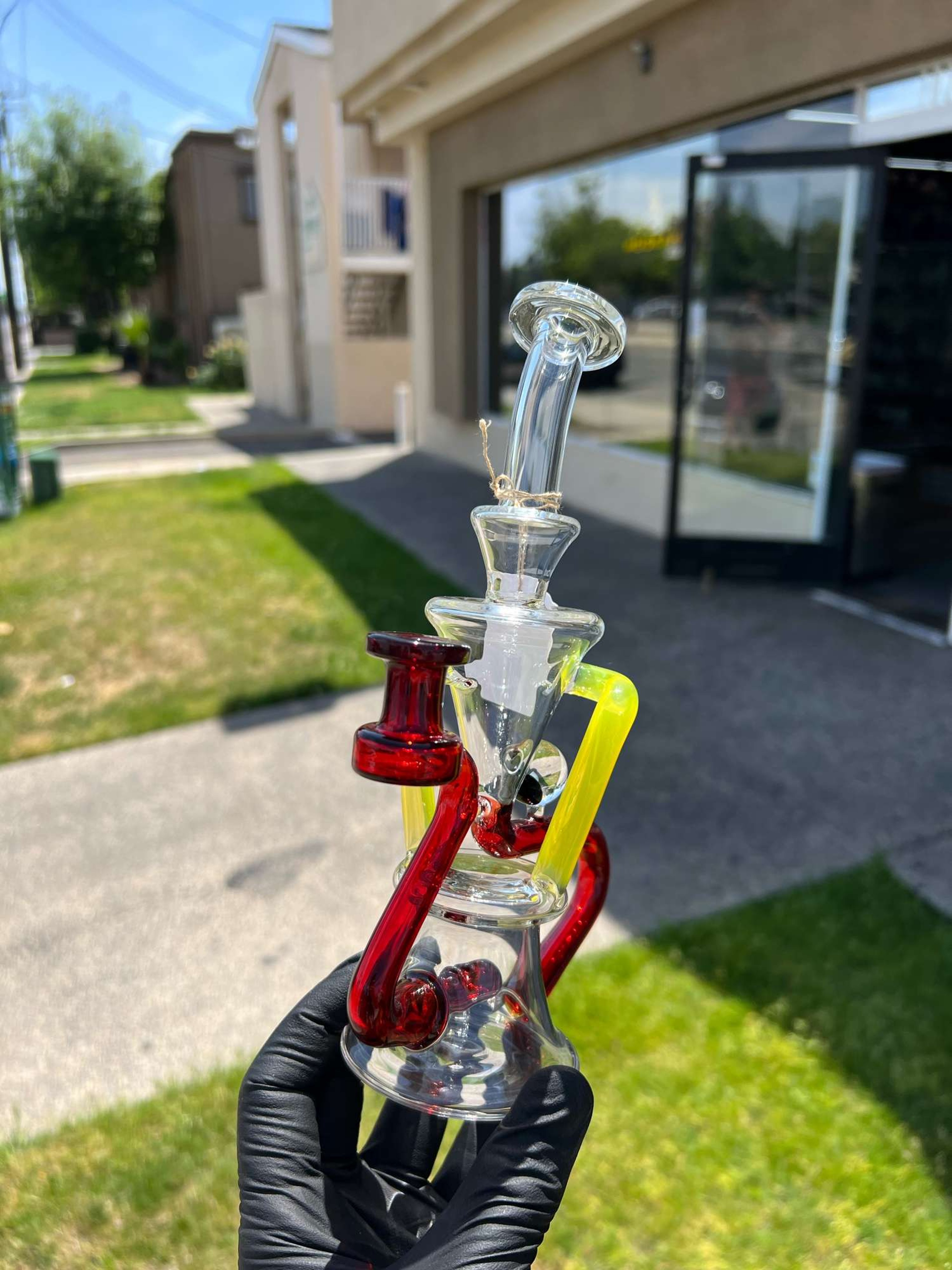 EX NIHILO GLASS Dual UPTAKE FLOATER RECYCLER Lemon Drop X Pomegranate image 0