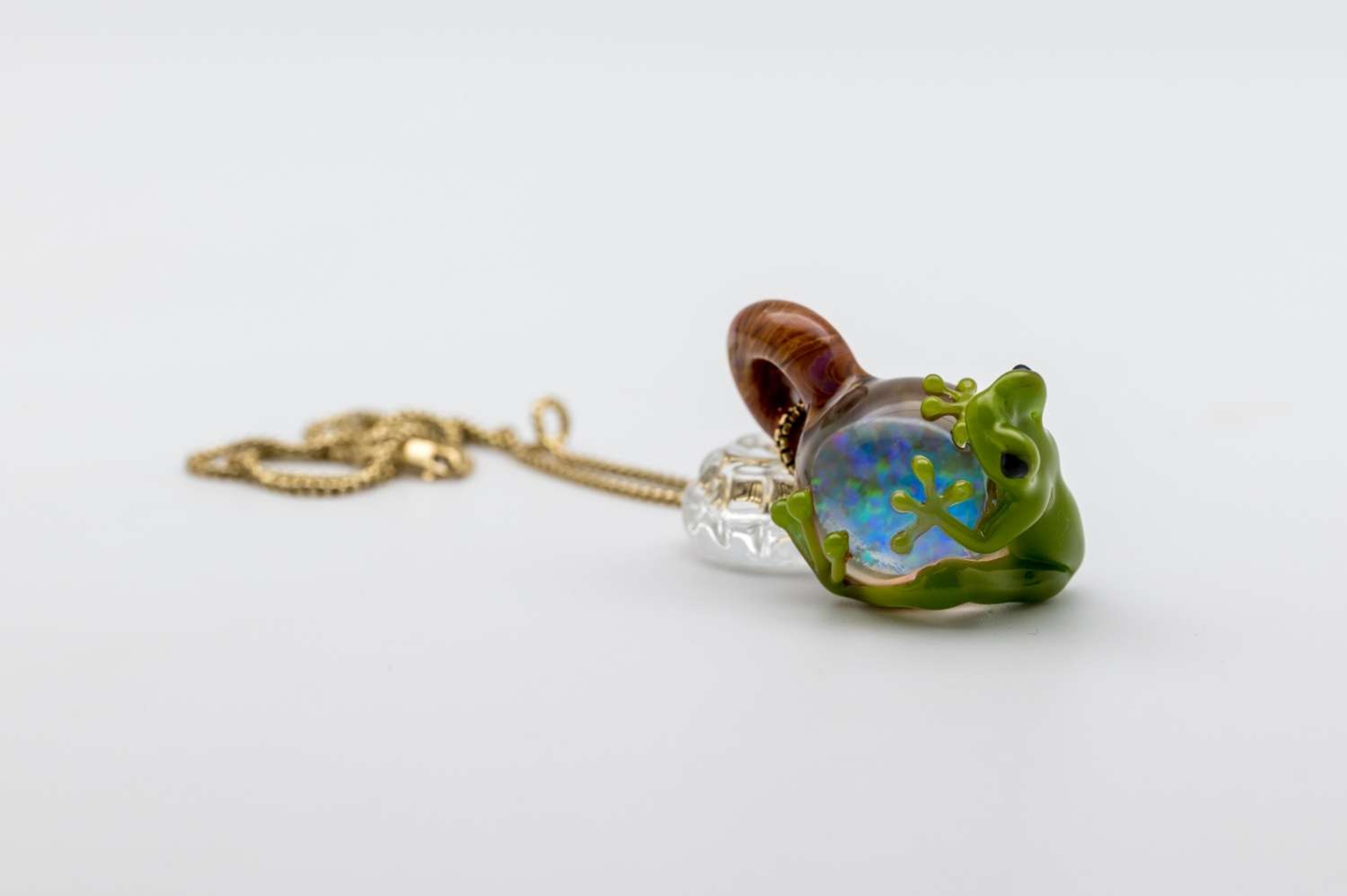 Stoney Chicken: Opal Coin Frog Woodgrain Pendant image 0