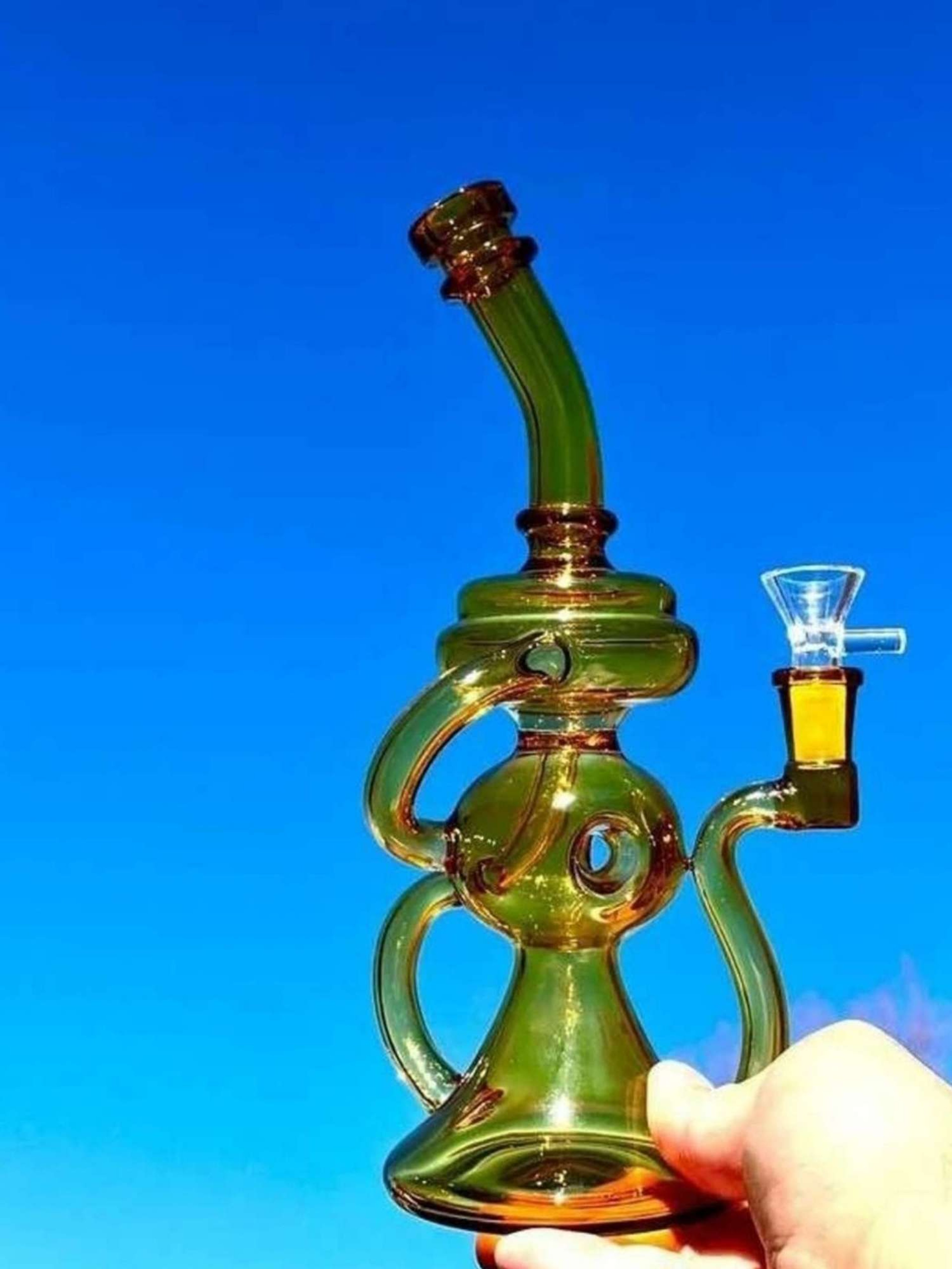 10" Yellow Glass Recycler Bong Rig image 0