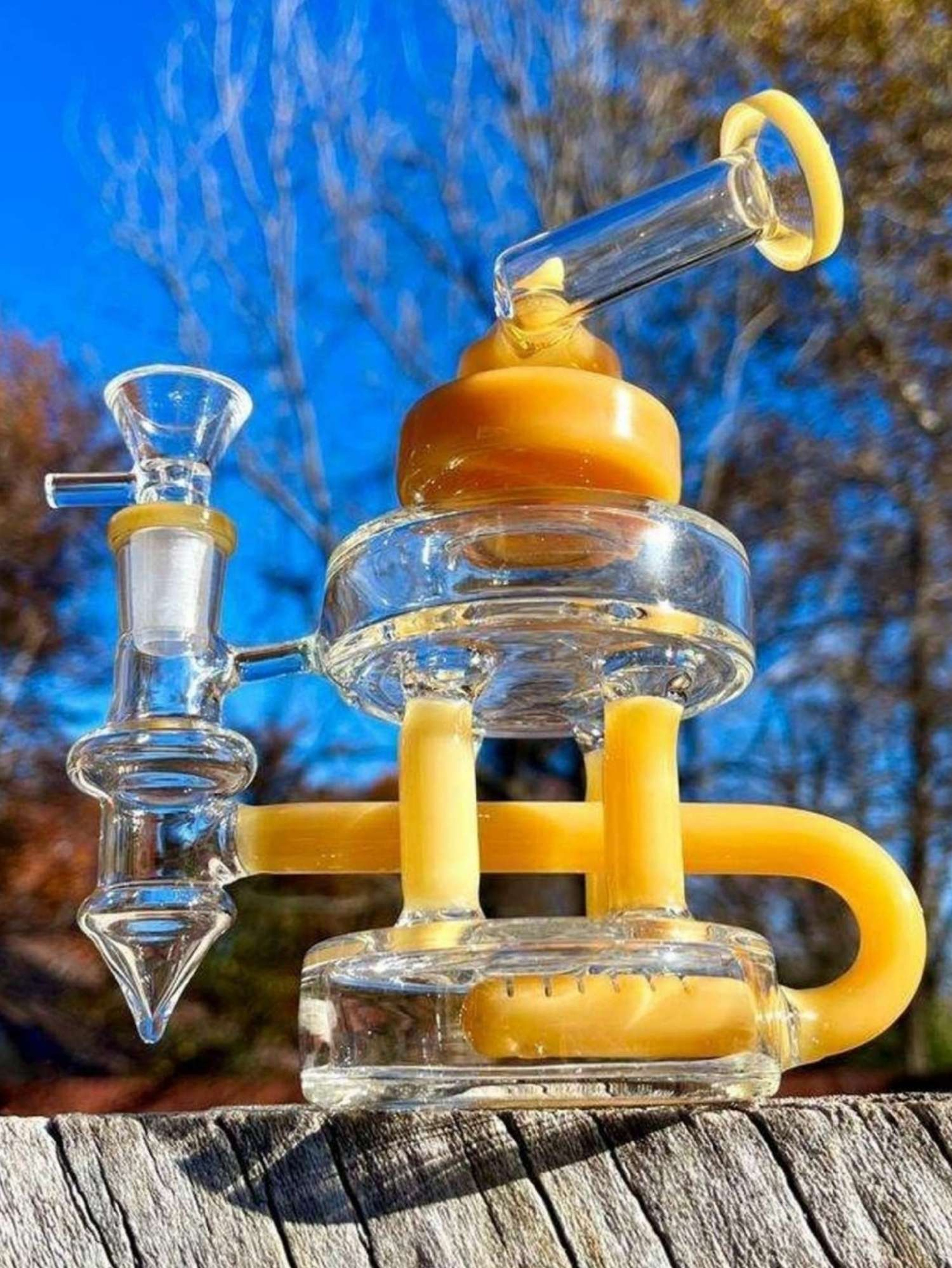 6" Mini Yellow Glass Recycler Bong Rig image 0